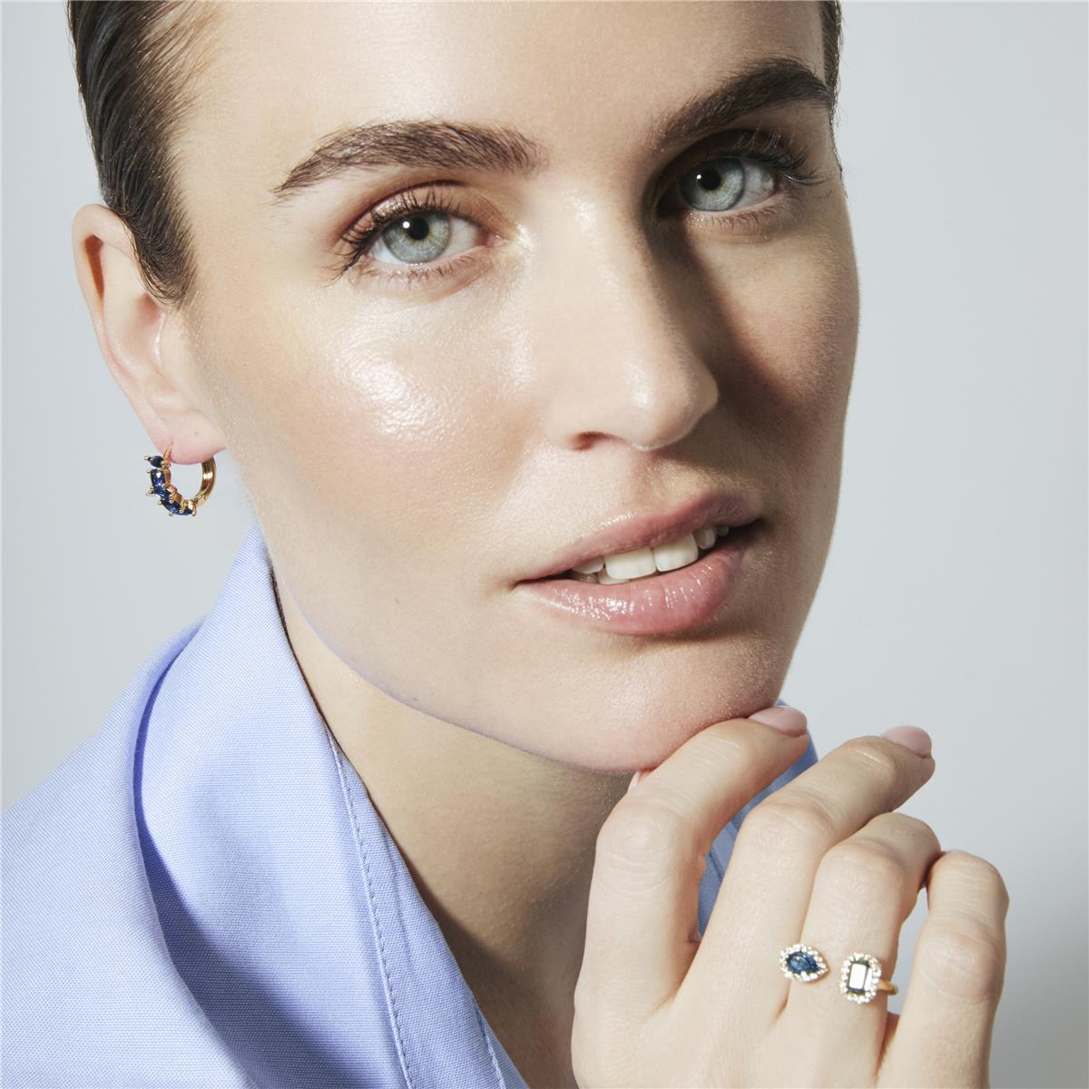 Pendientes de Circonita Zafiro acabado en oro amarillo de 18k - Arose