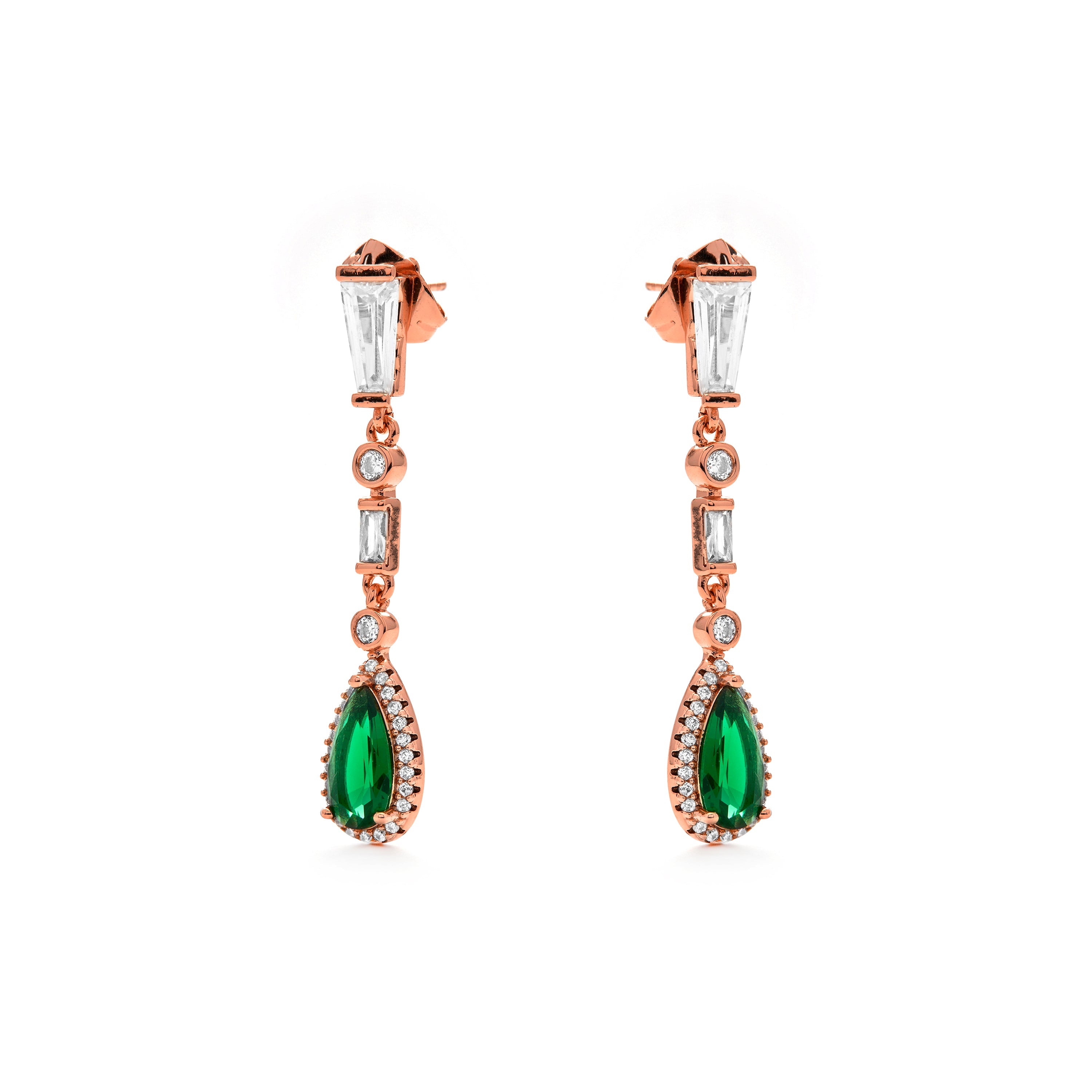 18k Yellow Gold Finish Emerald Zirconia Earrings - Orzus