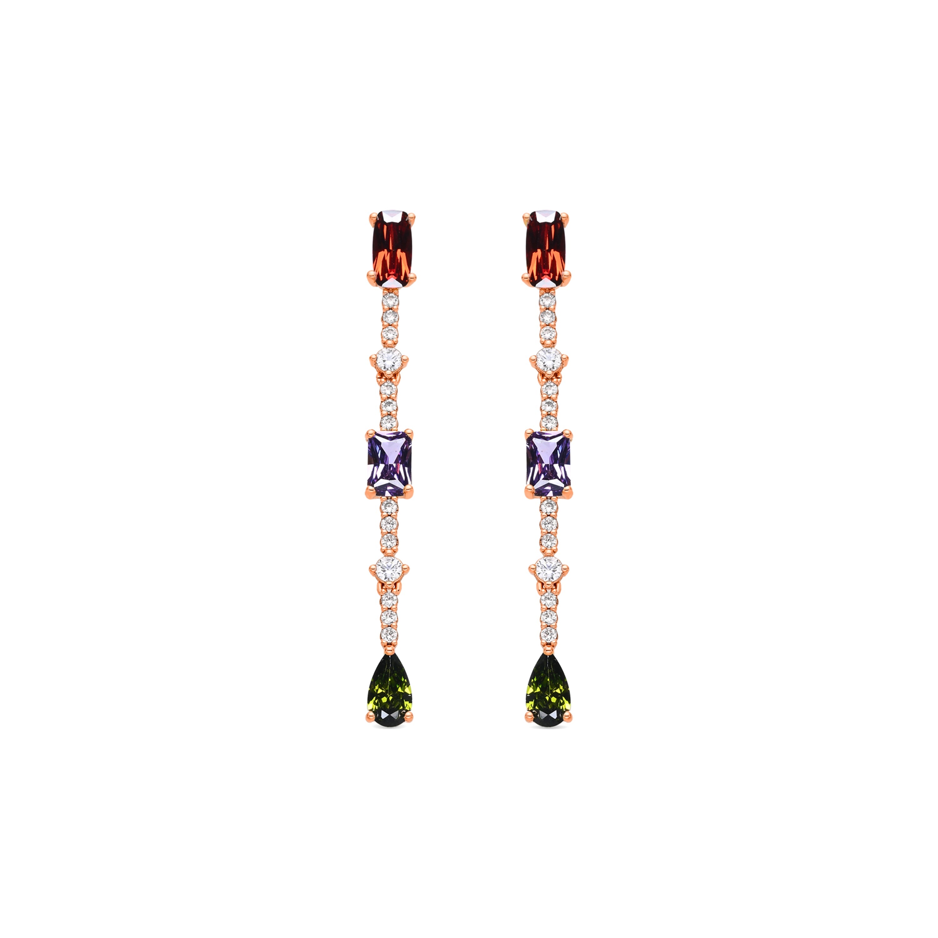 Multi-color Zirconia Earrings, 18k yellow gold plated - Ziadru