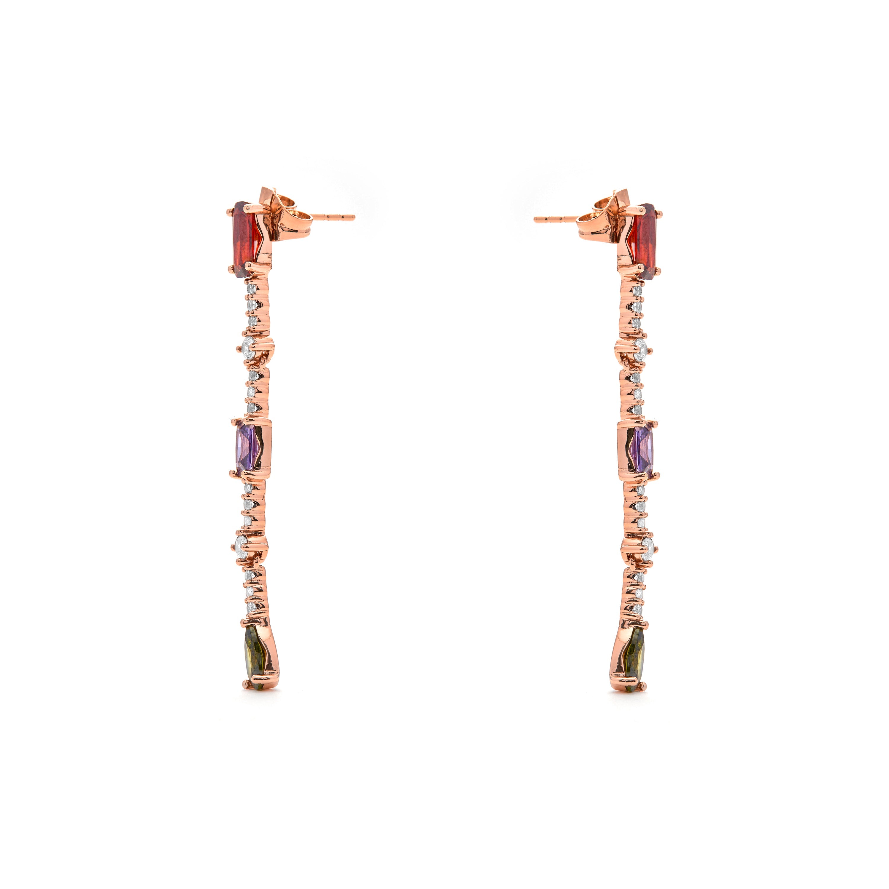 Multi-color Zirconia Earrings, 18k yellow gold plated - Ziadru