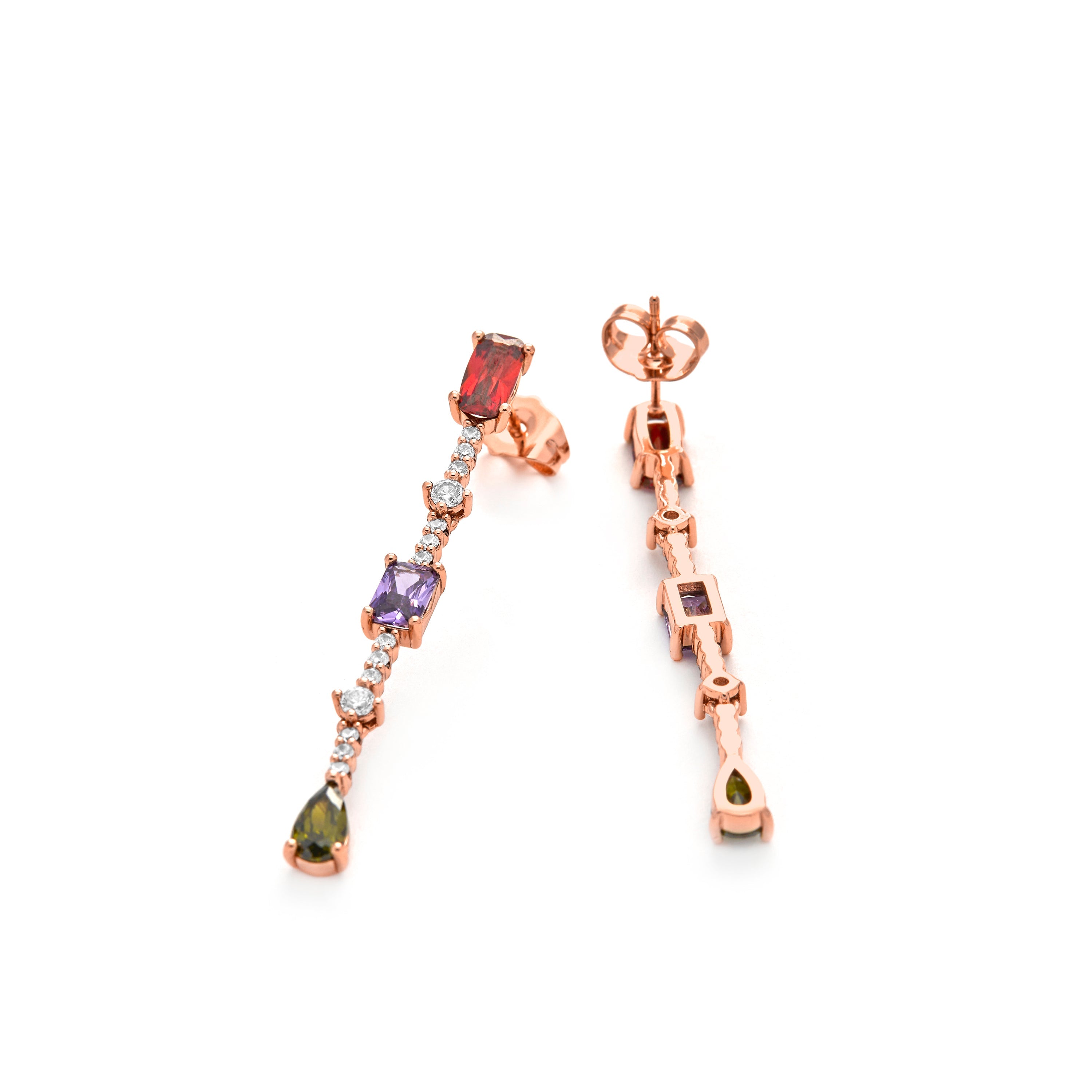 Multi-color Zirconia Earrings, 18k yellow gold plated - Ziadru