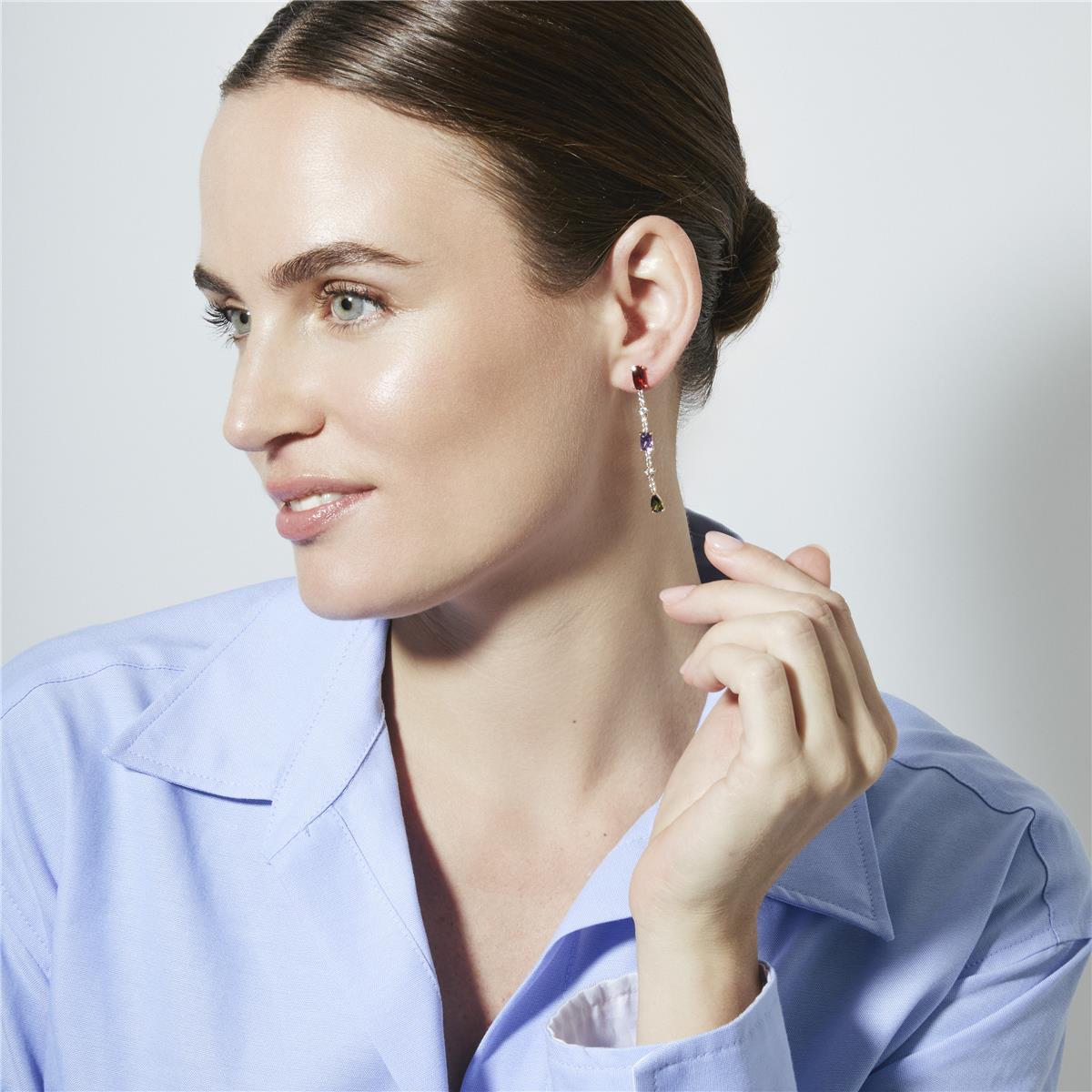 Multi-Color Cubic Zirconia Earrings in 18k Yellow Gold - Ziadru