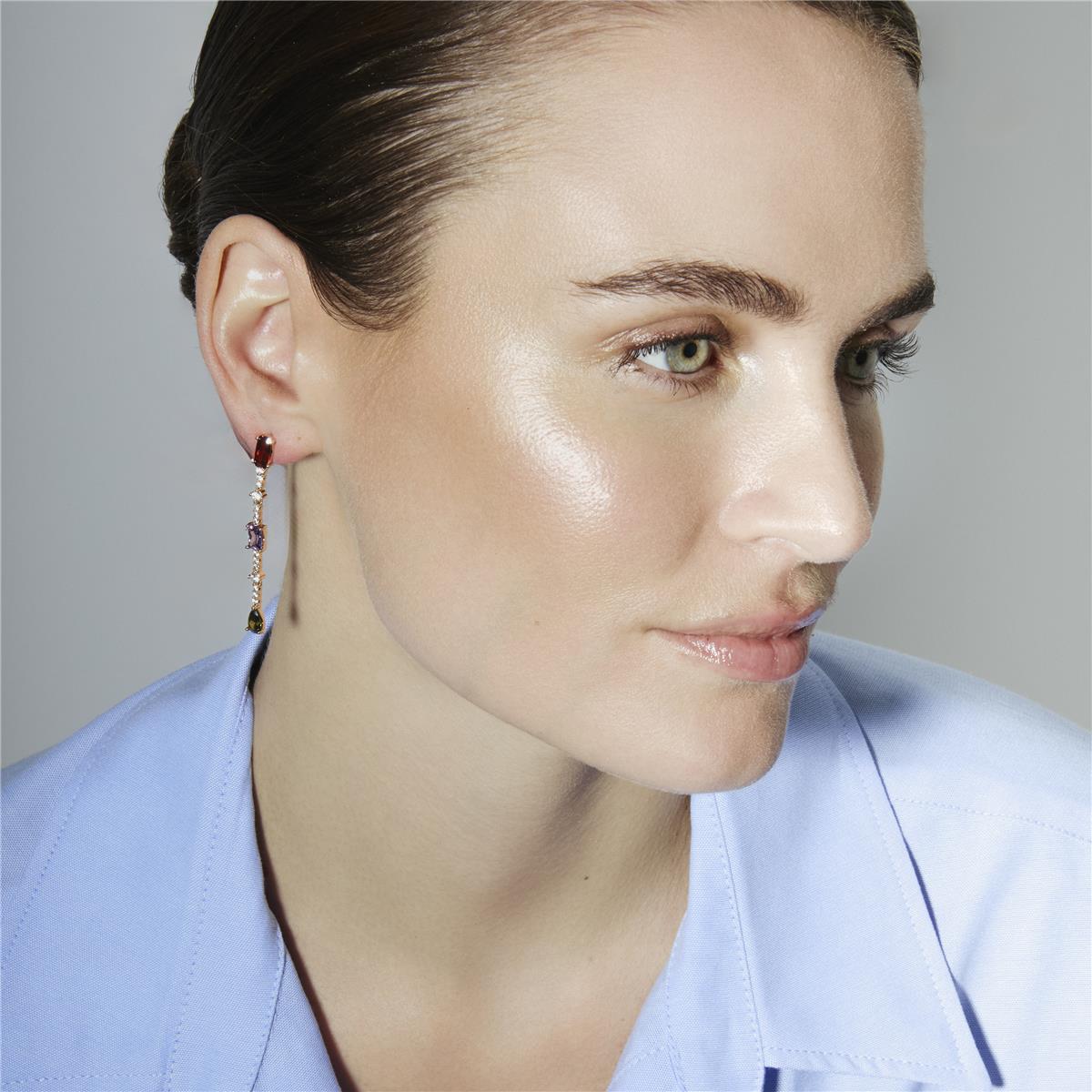 Multi-Color Cubic Zirconia Earrings in 18k Yellow Gold - Ziadru
