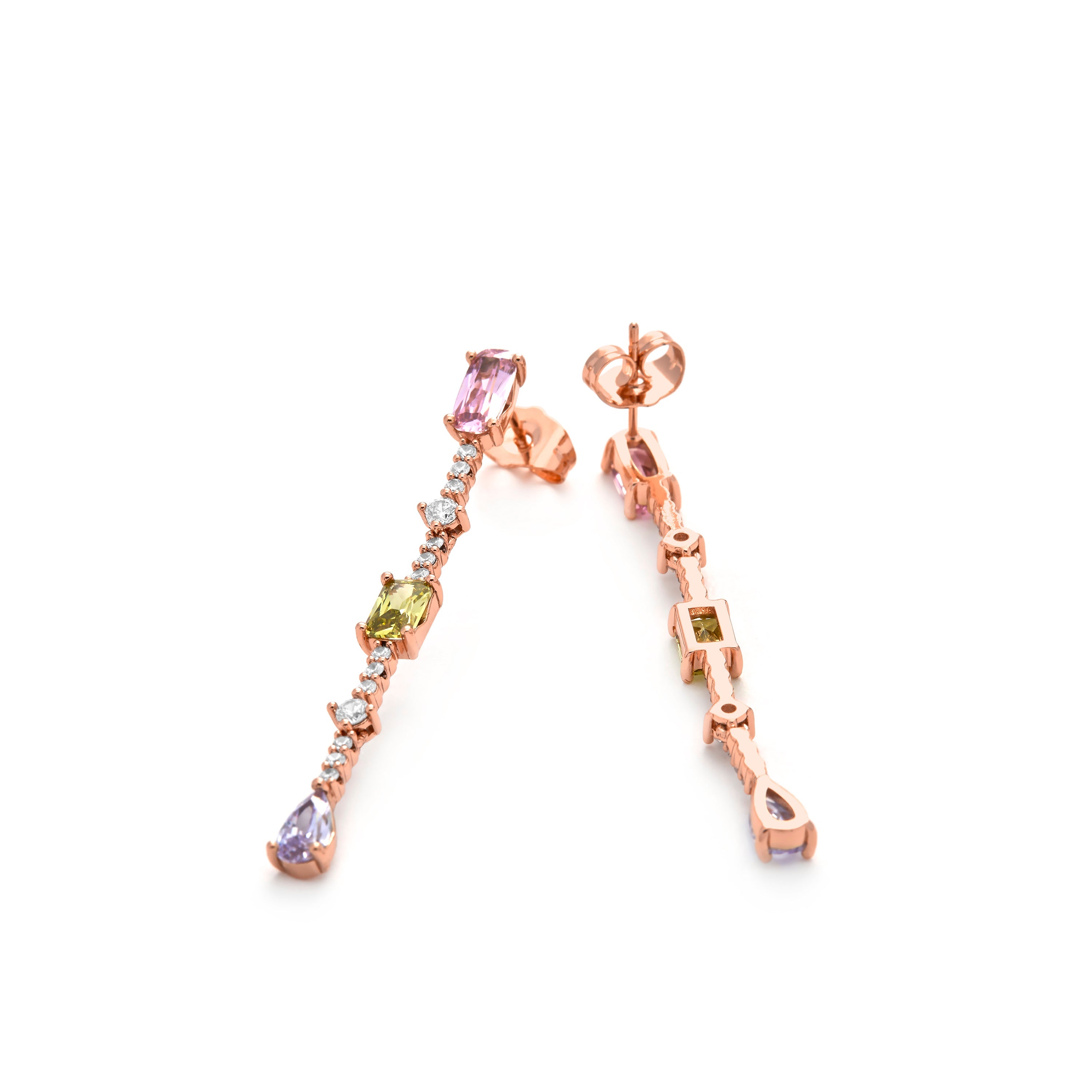 Multi-Color Cubic Zirconia Earrings in 18k Yellow Gold - Ziadru