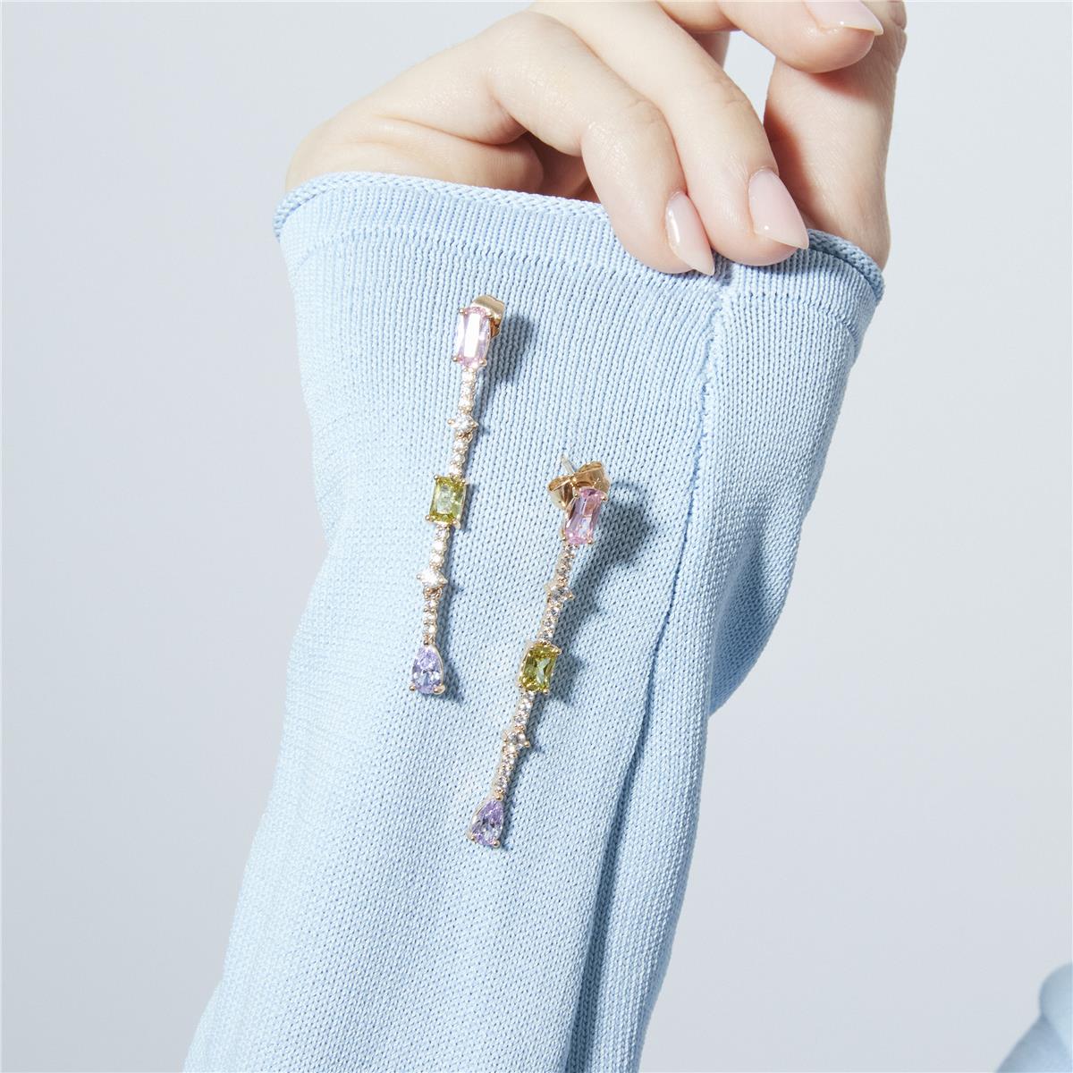 Multi-color Zirconia Earrings, 18k yellow gold plated - Ziadru