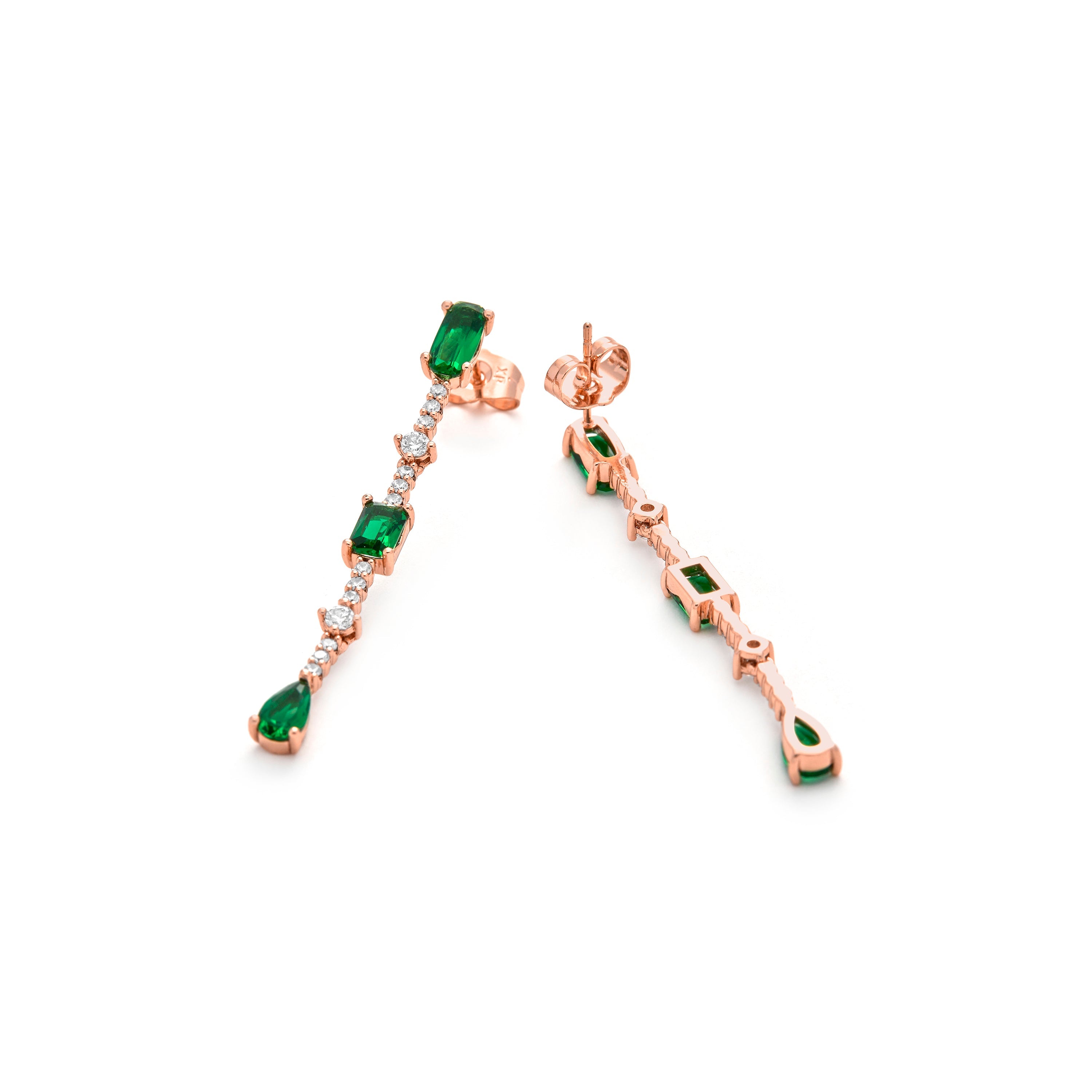 18k Yellow Gold Finish Emerald Zirconia Stud Earrings - Ziadru