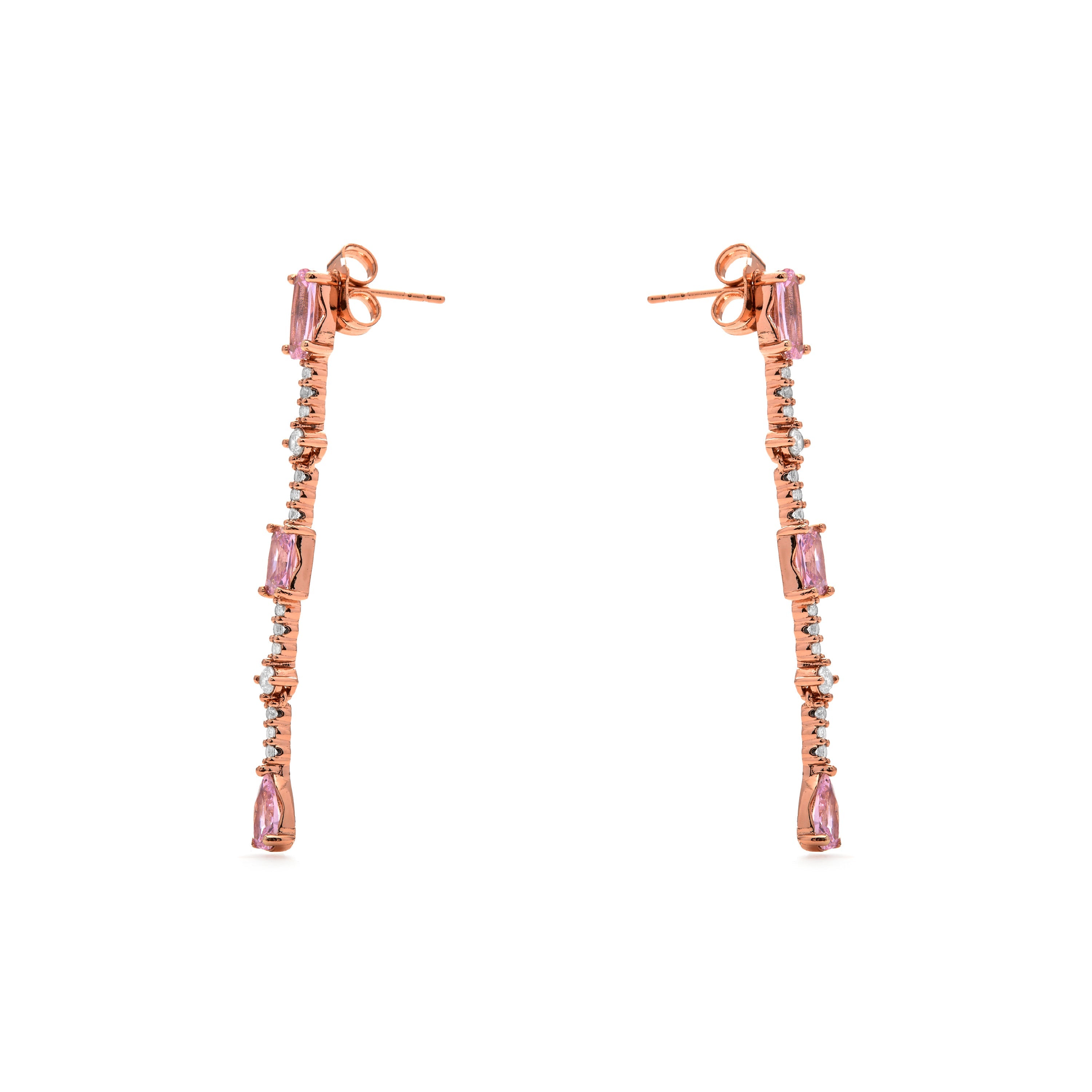 Pendientes de Circonita Rosa acabado en oro amarillo de 18k - Ziadru