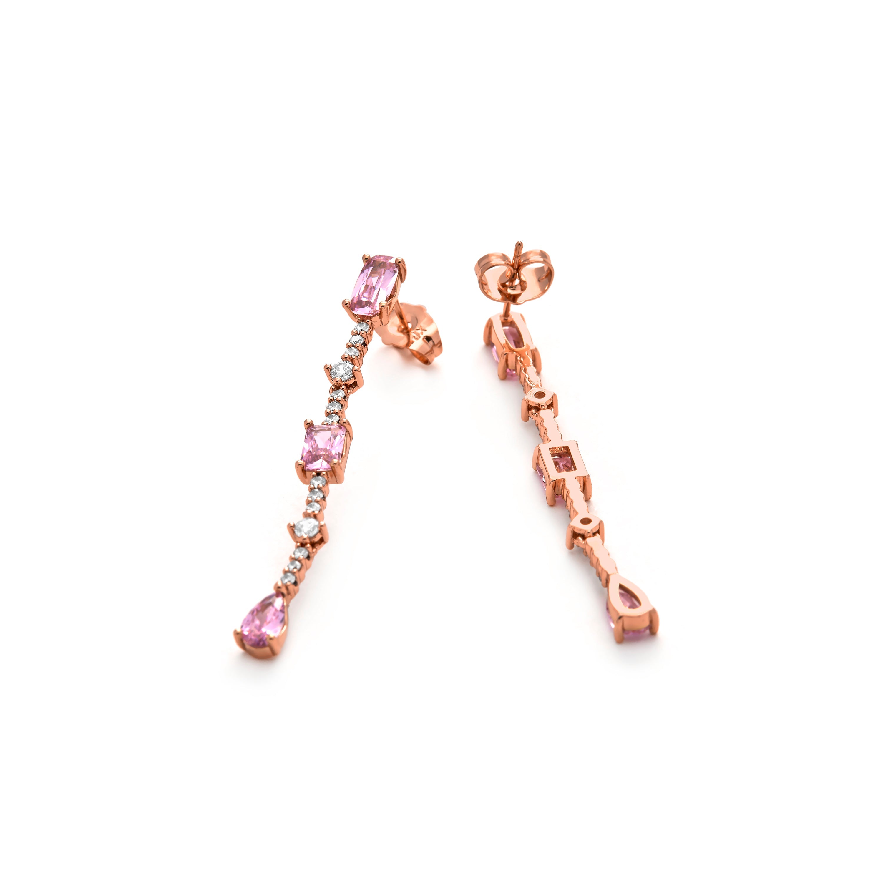 Pendientes de Circonita Rosa acabado en oro amarillo de 18k - Ziadru