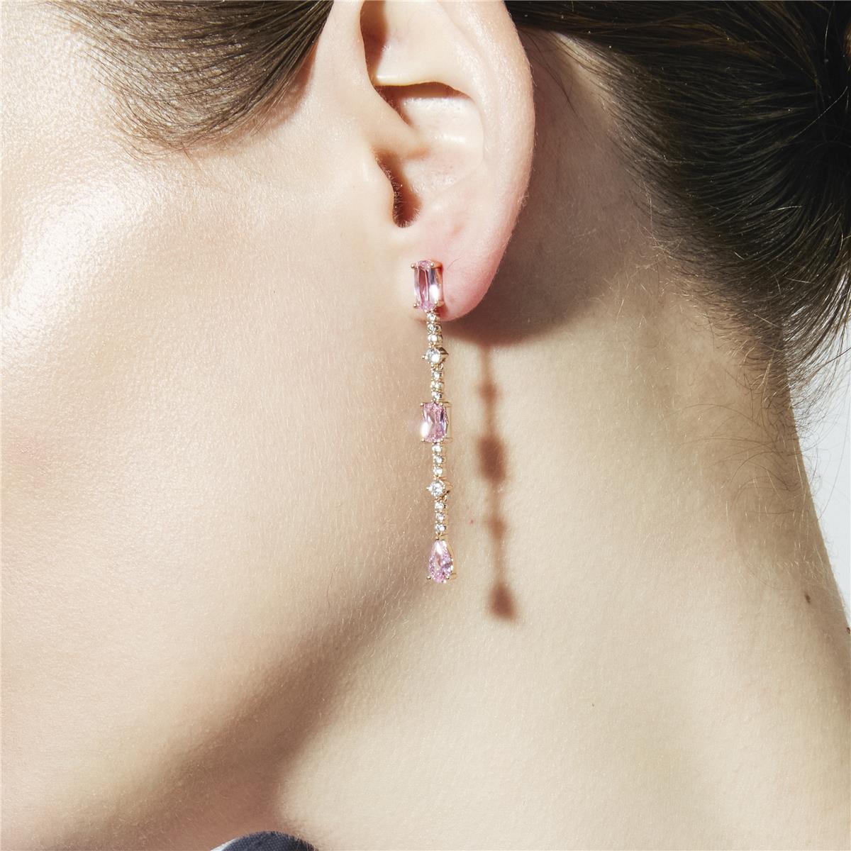 Pendientes de Circonita Rosa acabado en oro amarillo de 18k - Ziadru