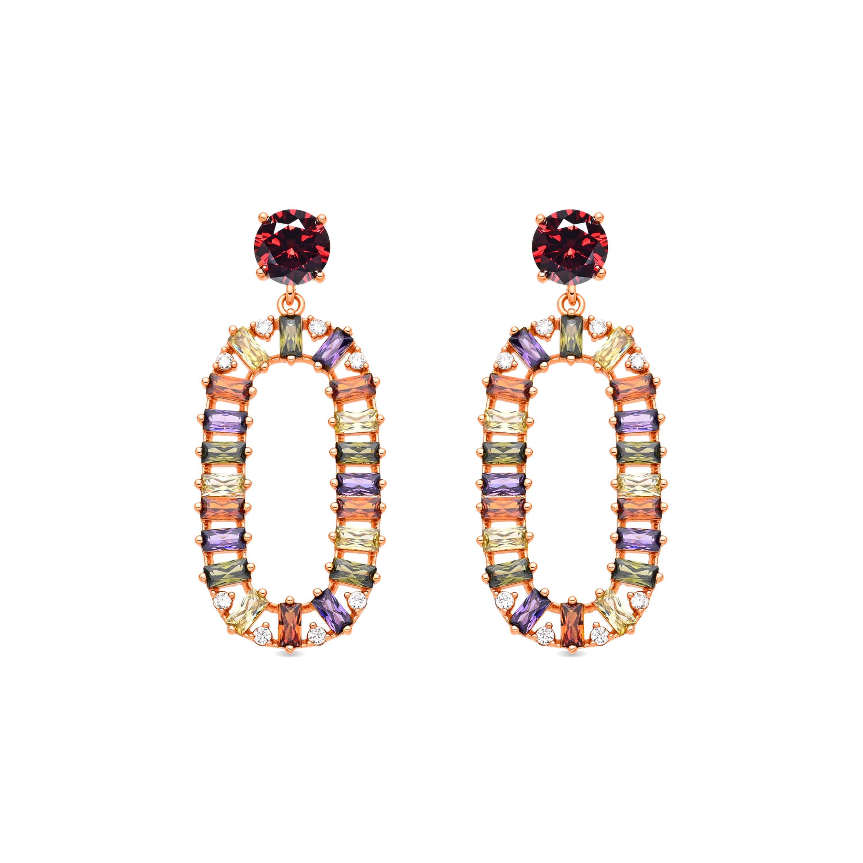 Multi-Color Cubic Zirconia Earrings in 18k Yellow Gold - Ziadru