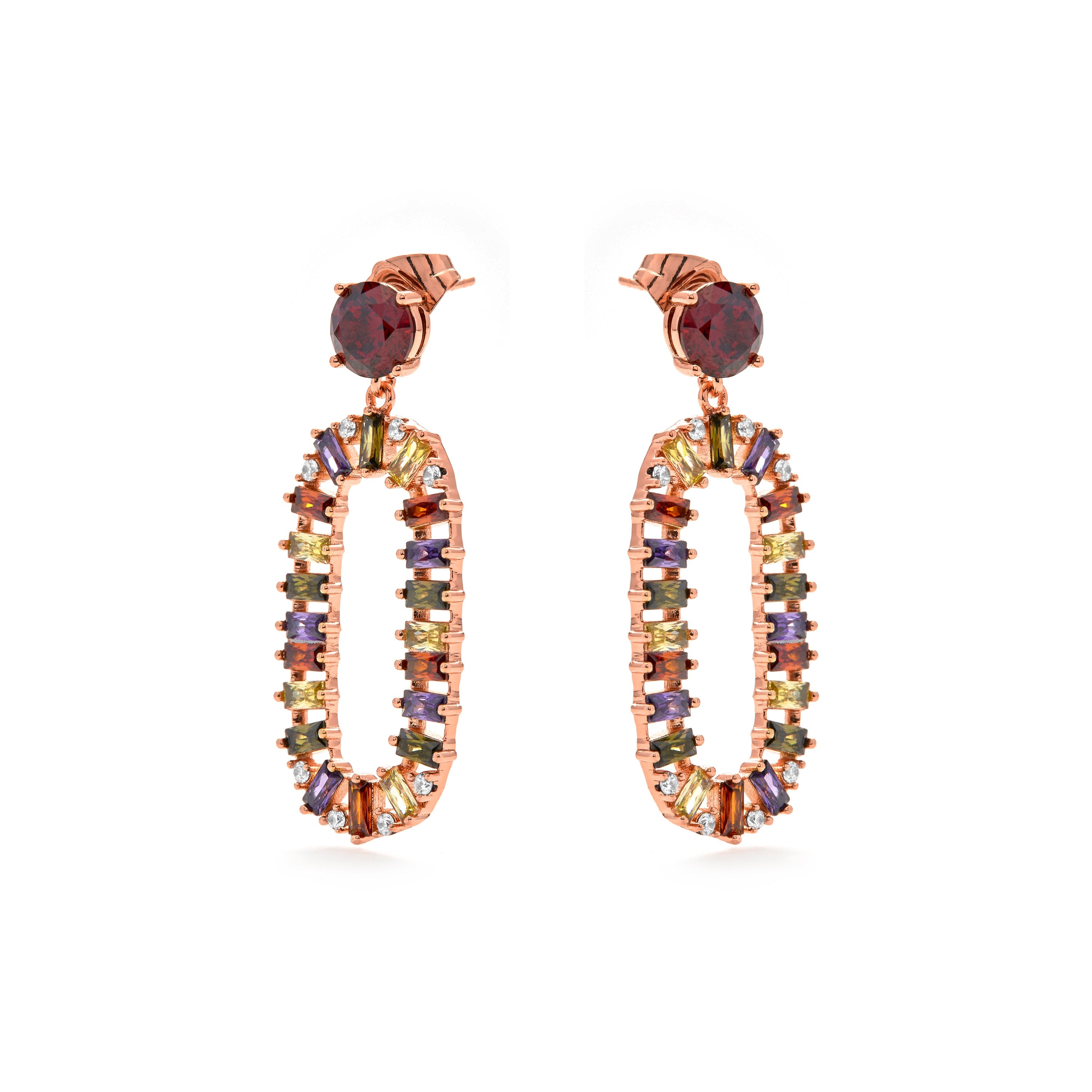 Multi-Color Cubic Zirconia Earrings in 18k Yellow Gold - Ziadru
