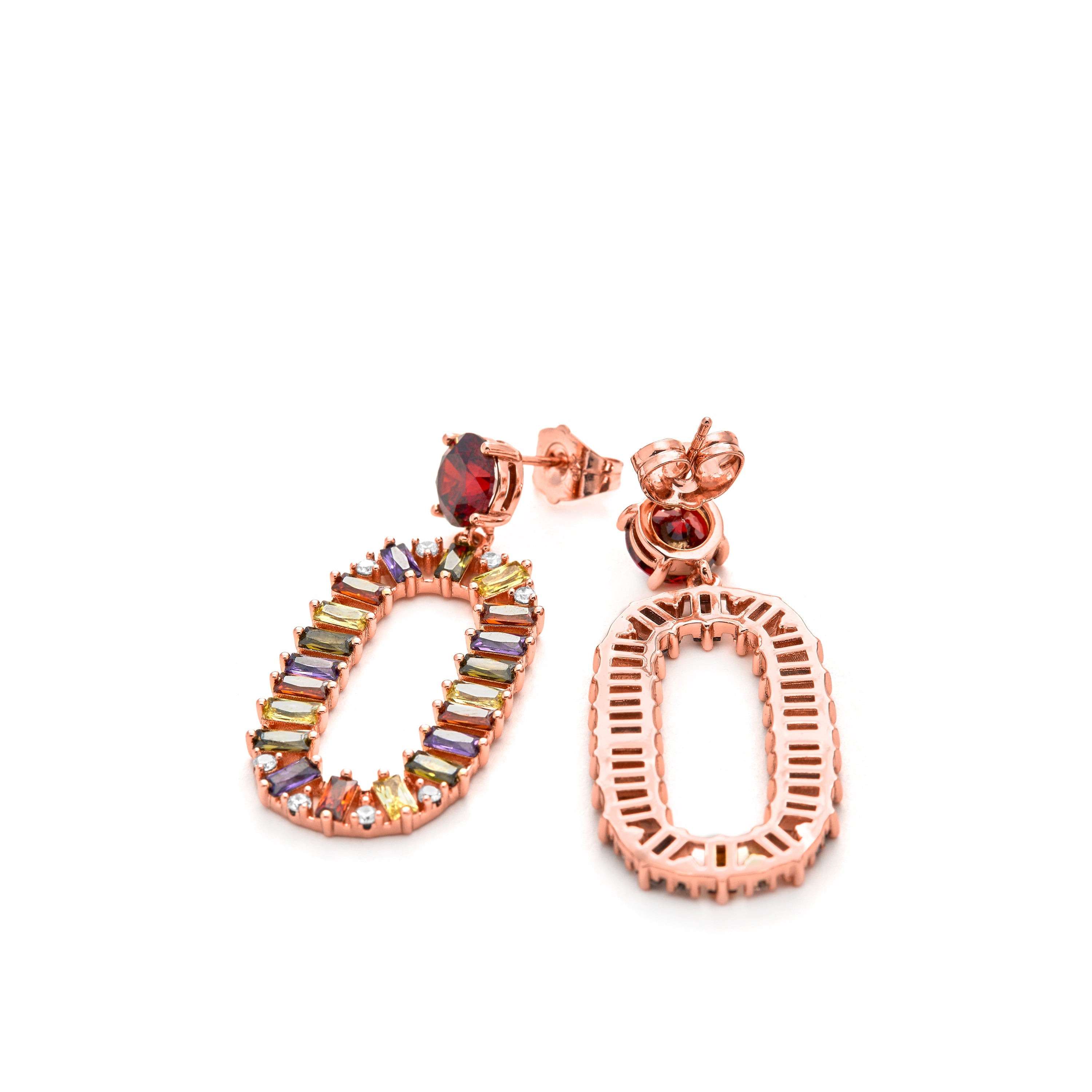 Multi-Color Cubic Zirconia Earrings in 18k Yellow Gold - Ziadru