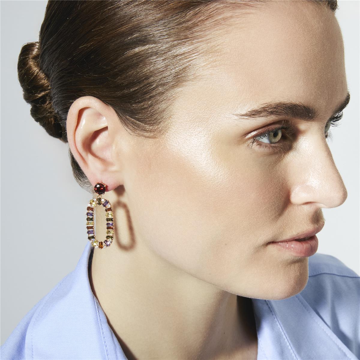 Multi-Color Cubic Zirconia Earrings in 18k Yellow Gold - Ziadru