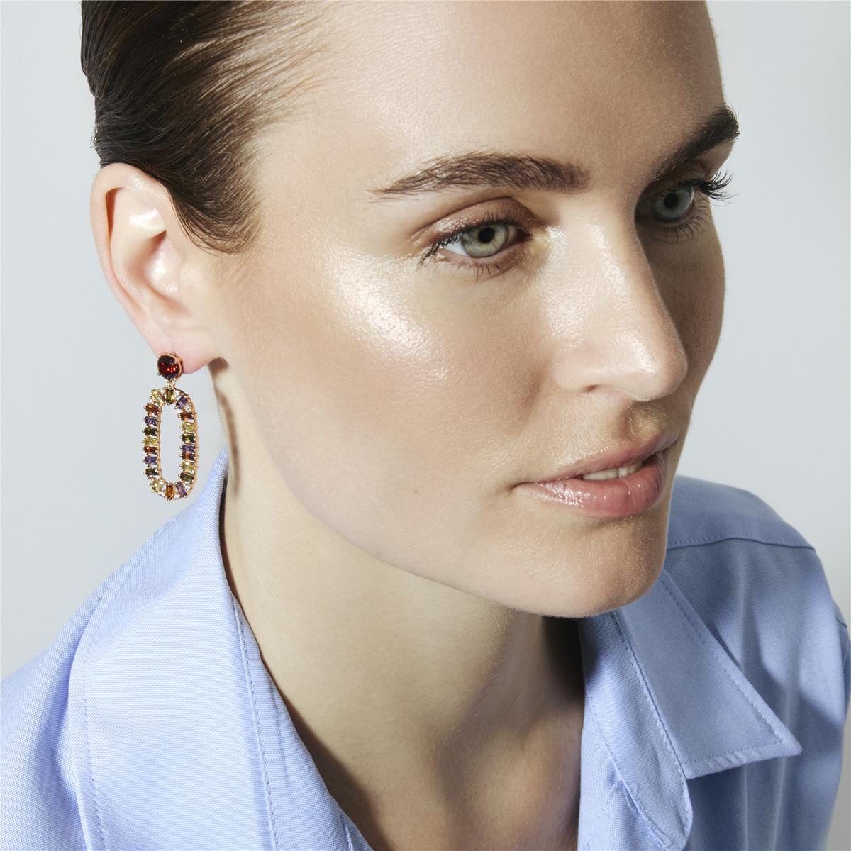 Multi-Color Cubic Zirconia Earrings in 18k Yellow Gold - Ziadru