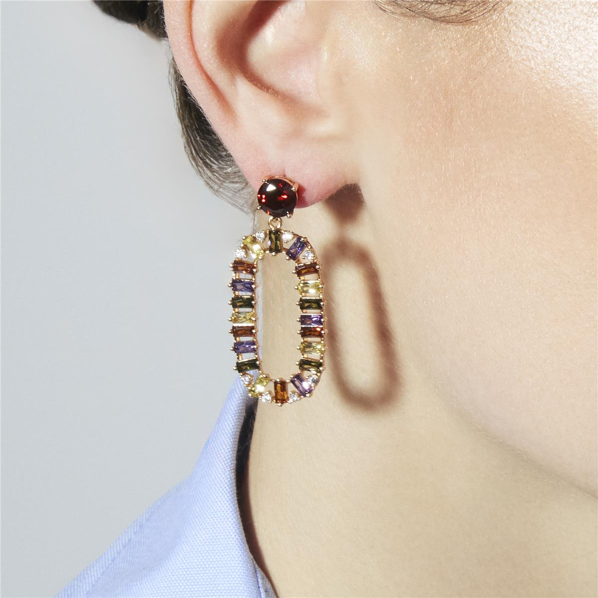 Multi-Color Cubic Zirconia Earrings in 18k Yellow Gold - Ziadru