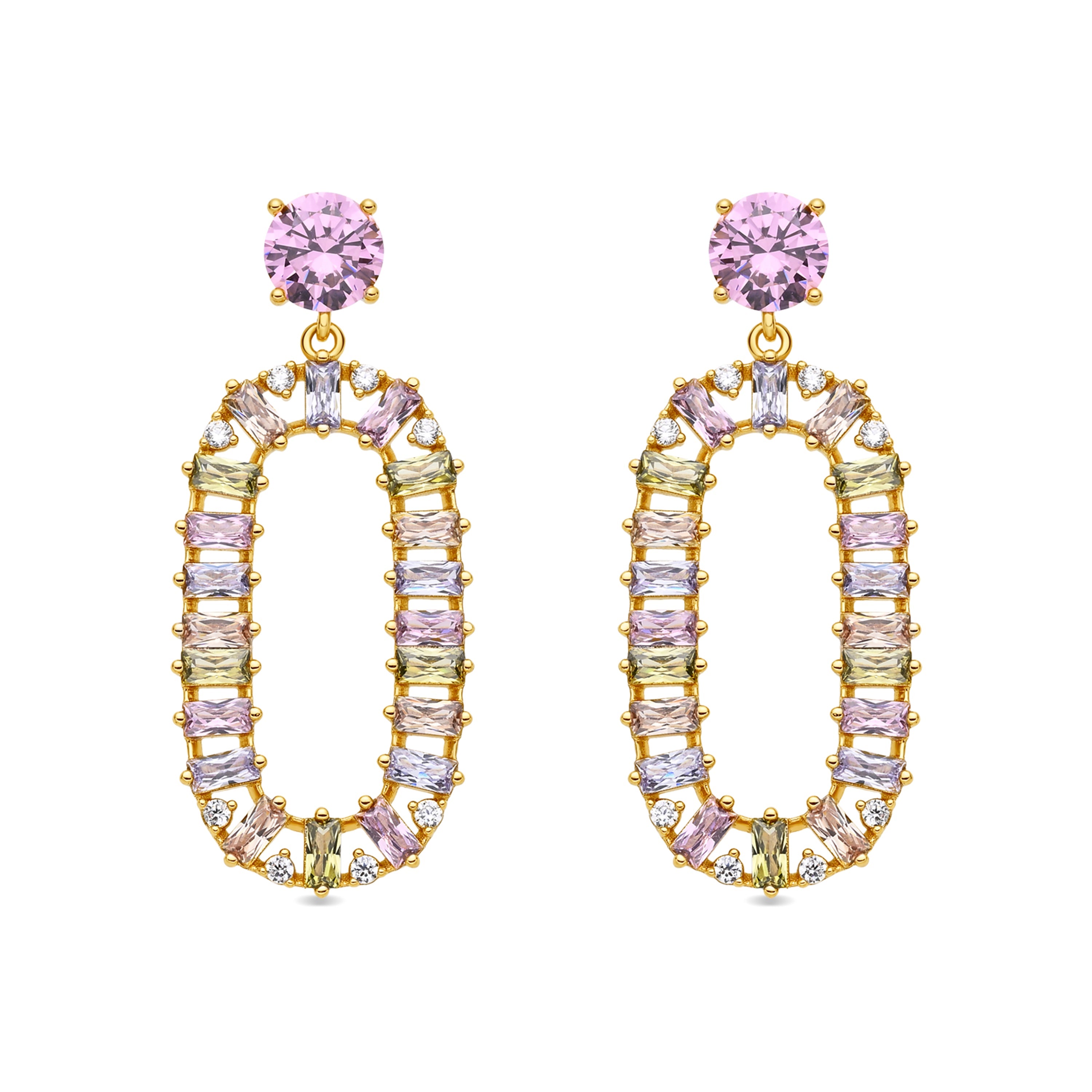 Multicolor Zirconia Earrings with 18k Yellow Gold Finish - Arose