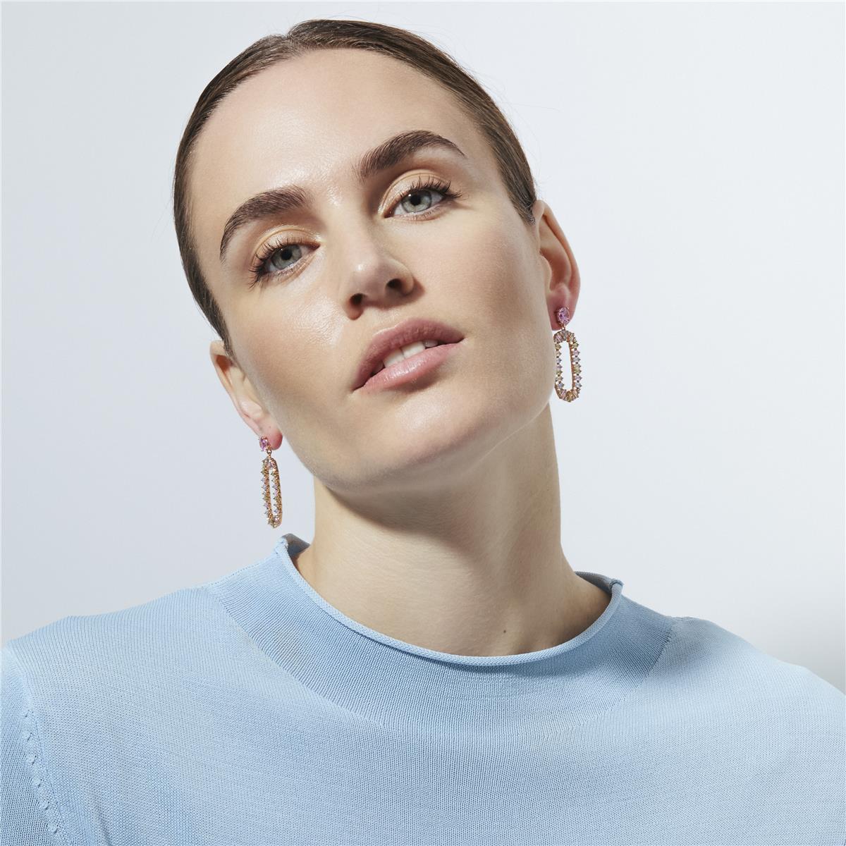 Multicolor Zirconia Earrings with 18k Yellow Gold Finish - Arose