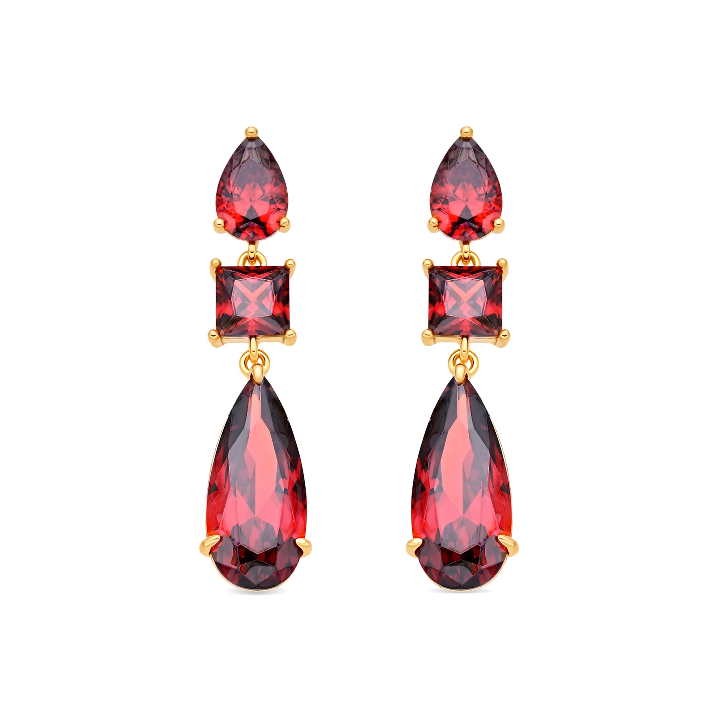 Ruby Cubic Zirconia Earrings in 18k Yellow Gold Finish - Xakah