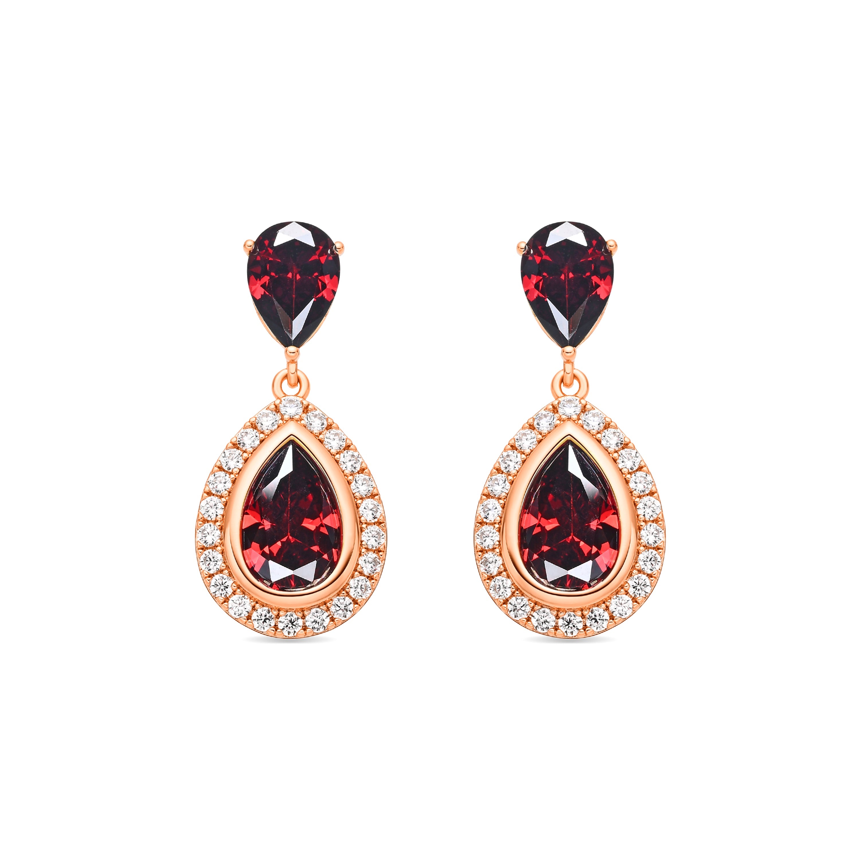 18k Yellow Gold Finish Ruby Zirconia Earrings - Lilem