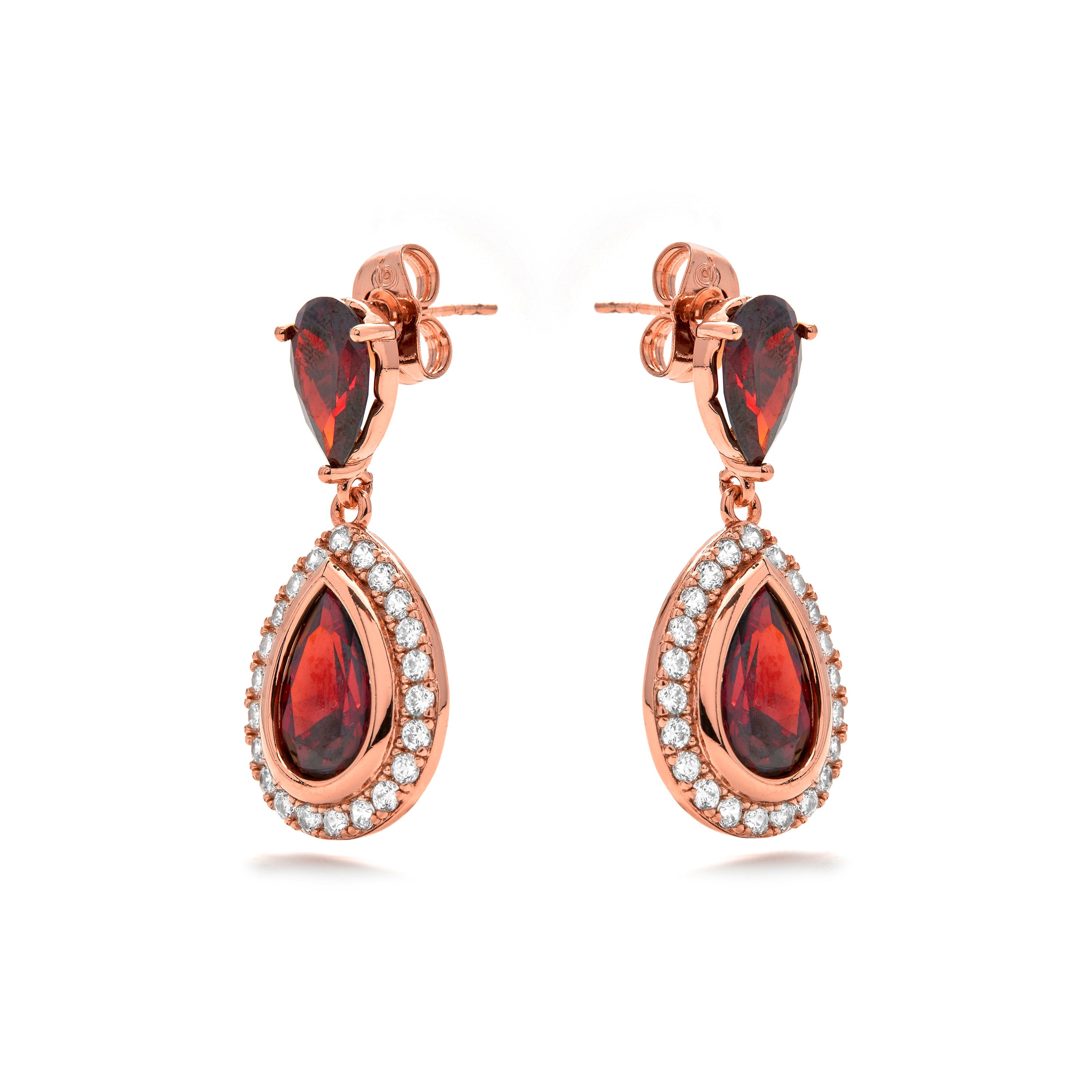 18k Yellow Gold Finish Ruby Zirconia Earrings - Lilem