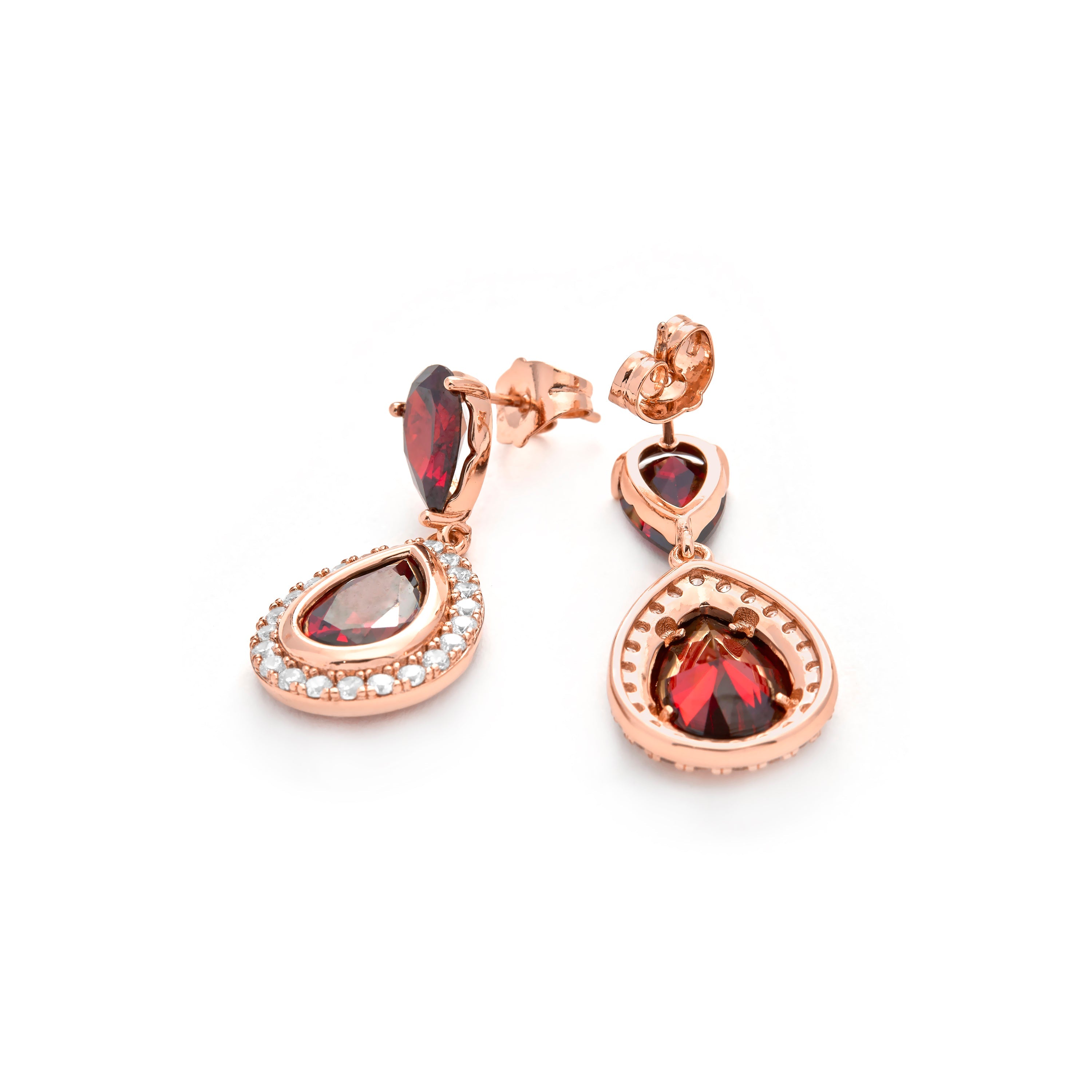 18k Yellow Gold Finish Ruby Zirconia Earrings - Lilem