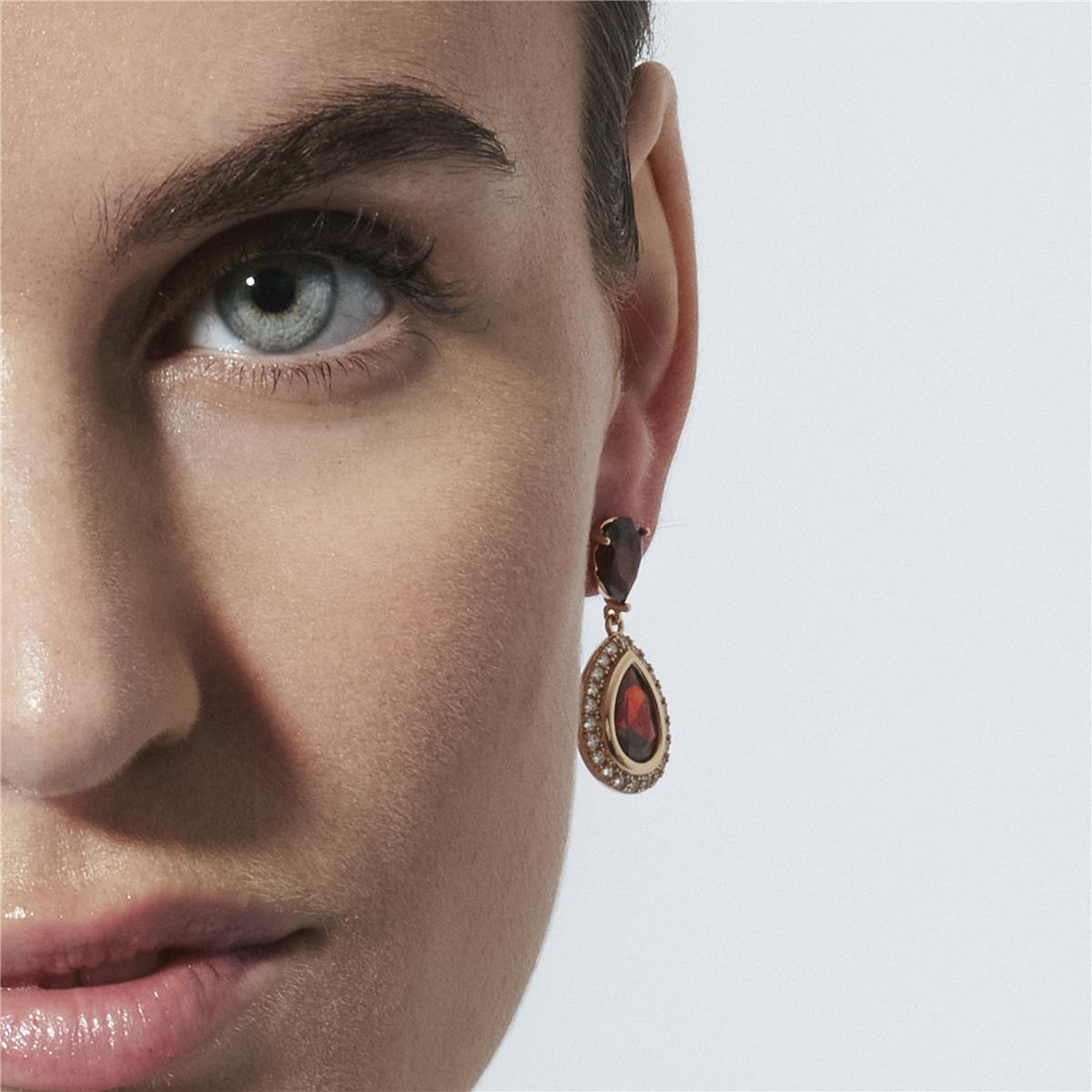 18k Yellow Gold Finish Ruby Zirconia Earrings - Lilem