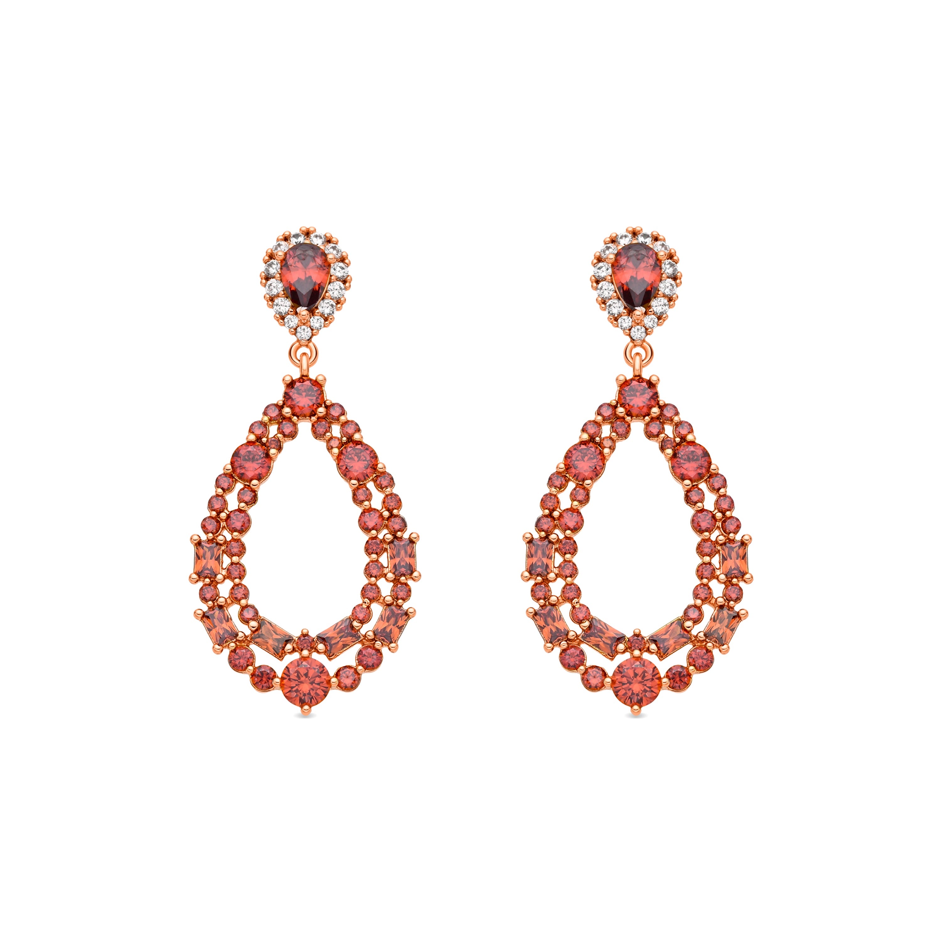 Ruby Zirconia Earrings, 18k Yellow Gold Plated - Damao