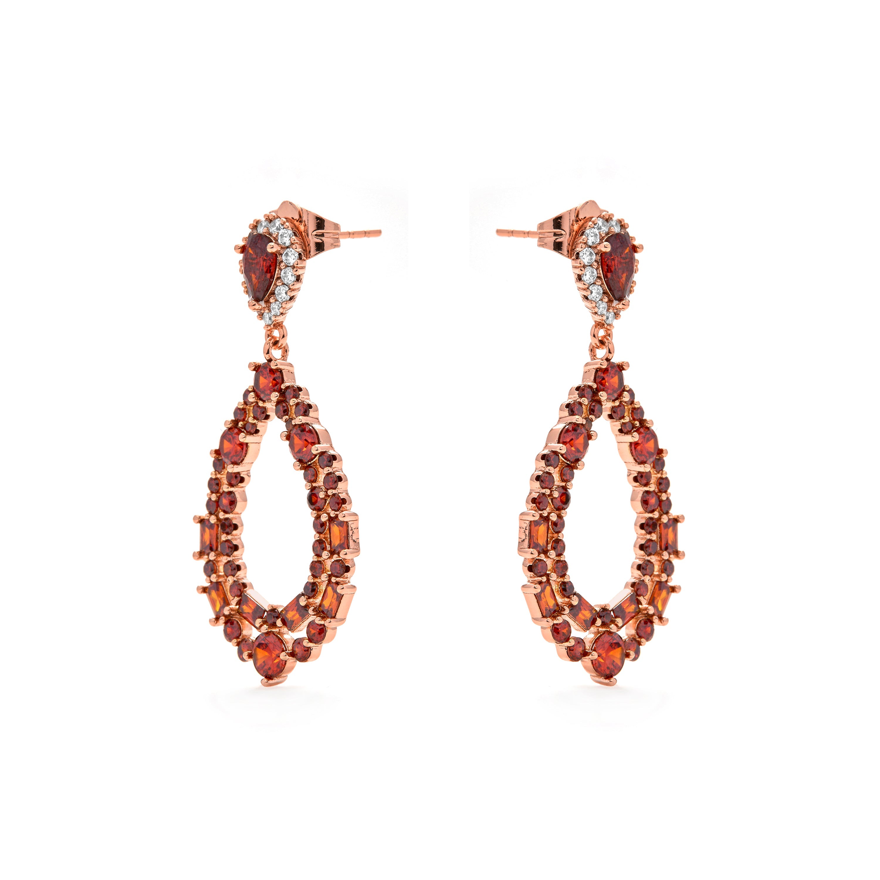 Ruby Zirconia Earrings, 18k Yellow Gold Plated - Damao