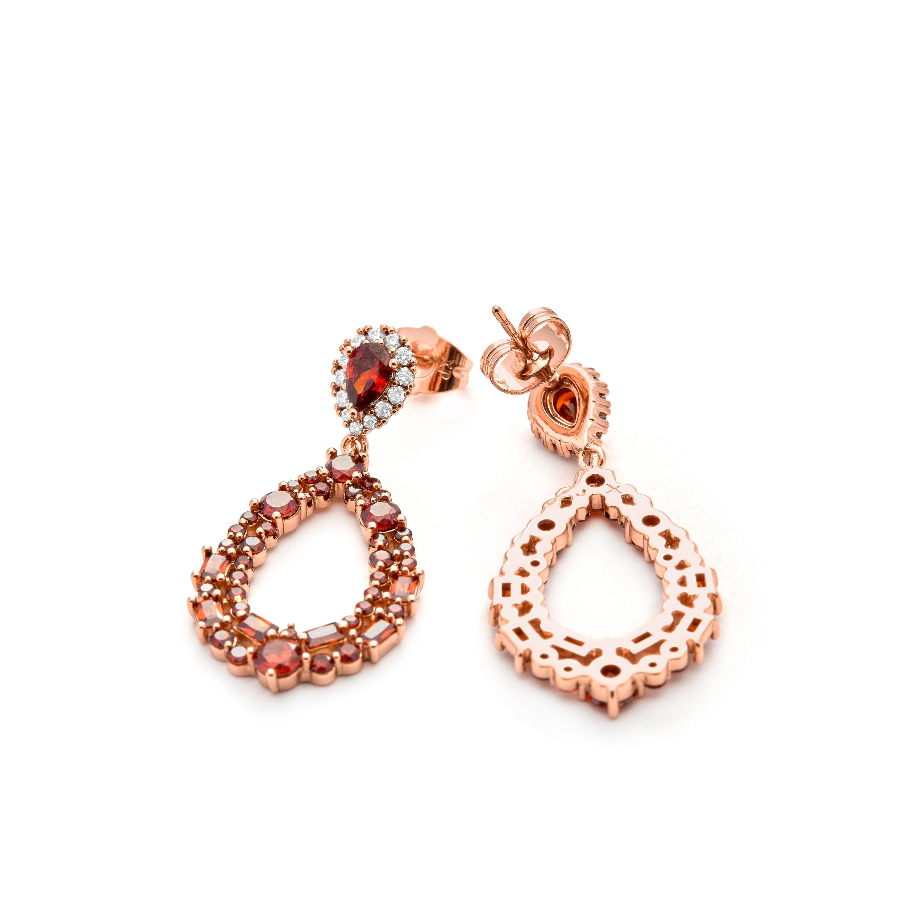 Ruby Zirconia Earrings, 18k Yellow Gold Plated - Damao
