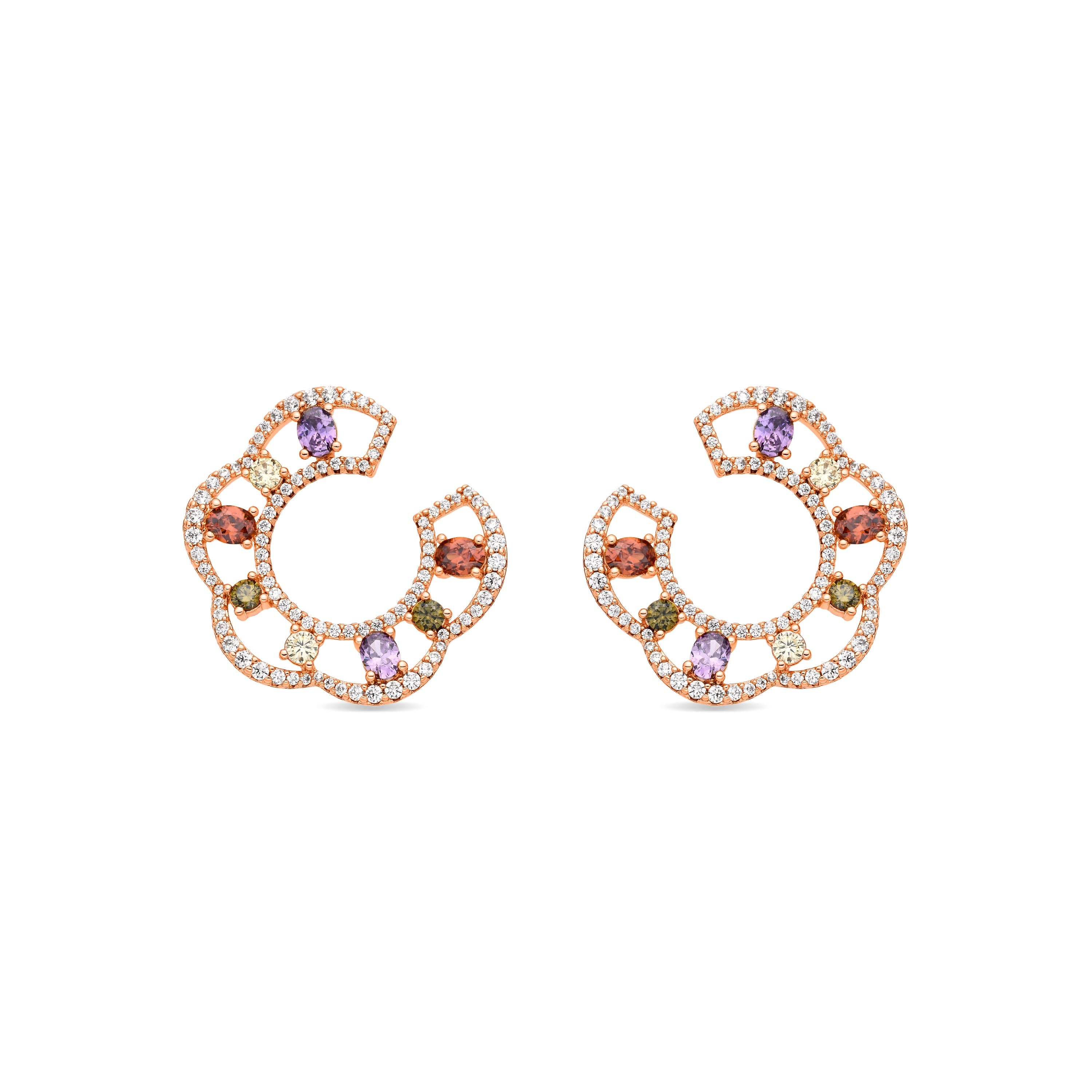 Multicolor Zirconia Stud Earrings in 18k Yellow Gold Plating - Prorax