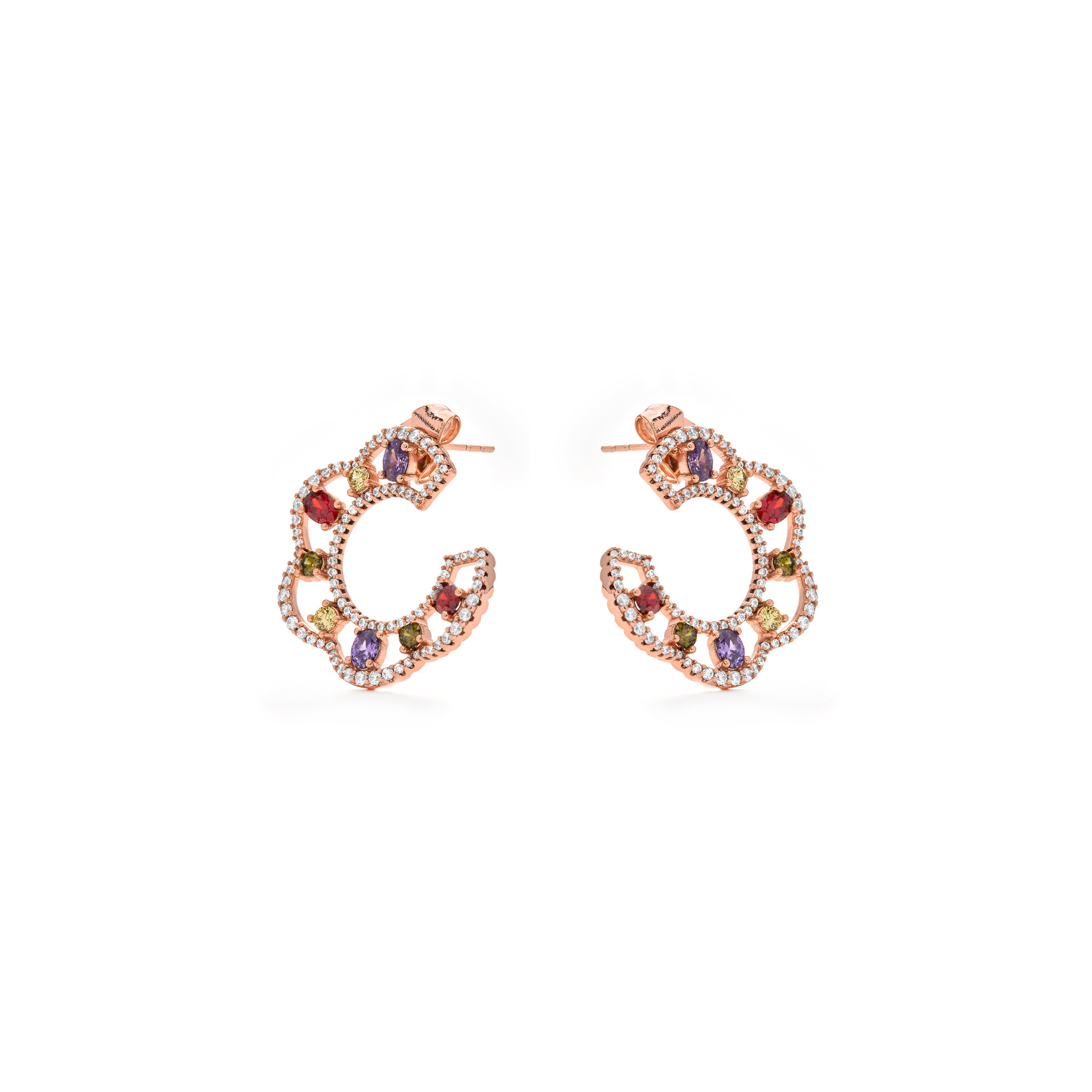 Multicolor Zirconia Stud Earrings in 18k Yellow Gold Plating - Prorax