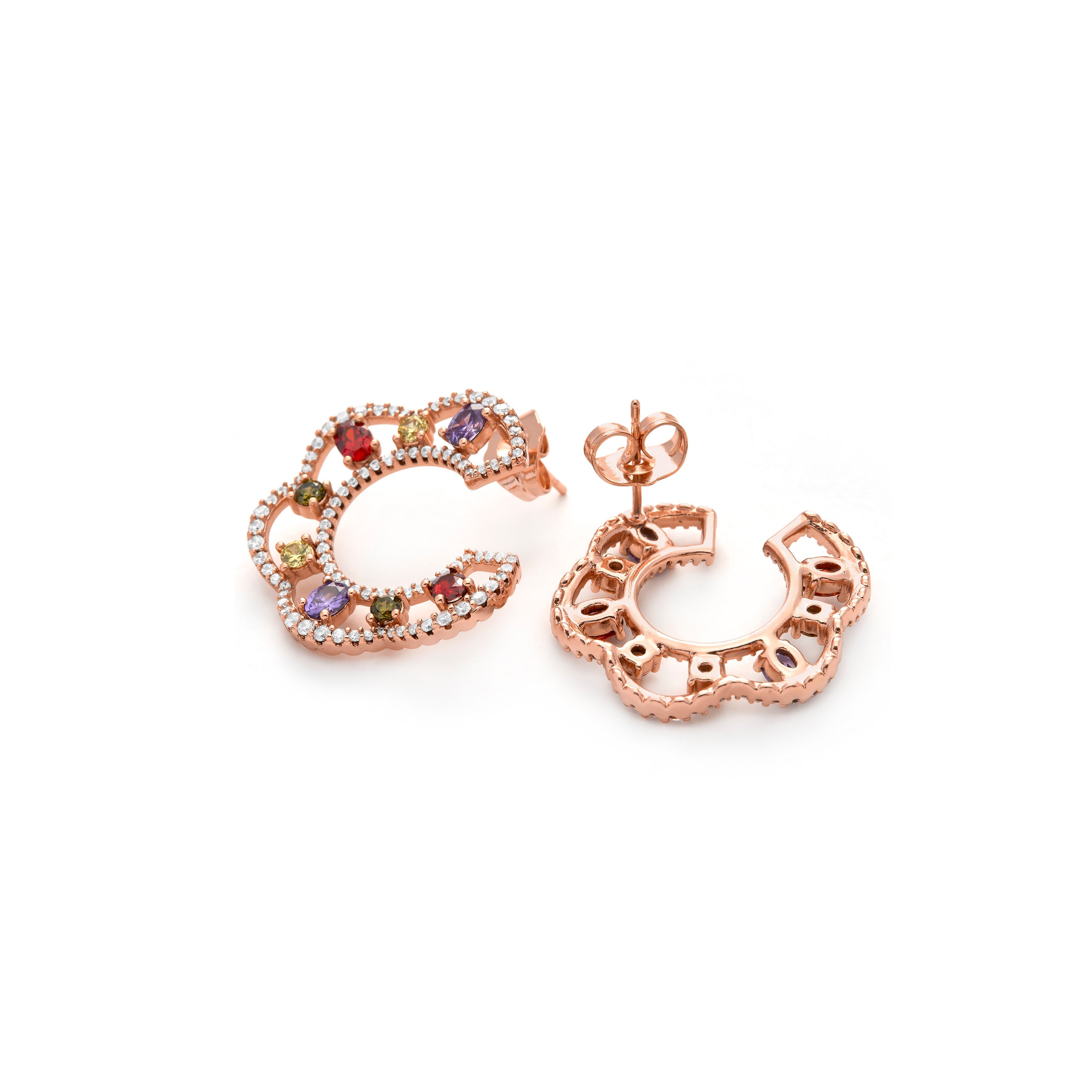 Multicolor Zirconia Stud Earrings in 18k Yellow Gold Plating - Prorax