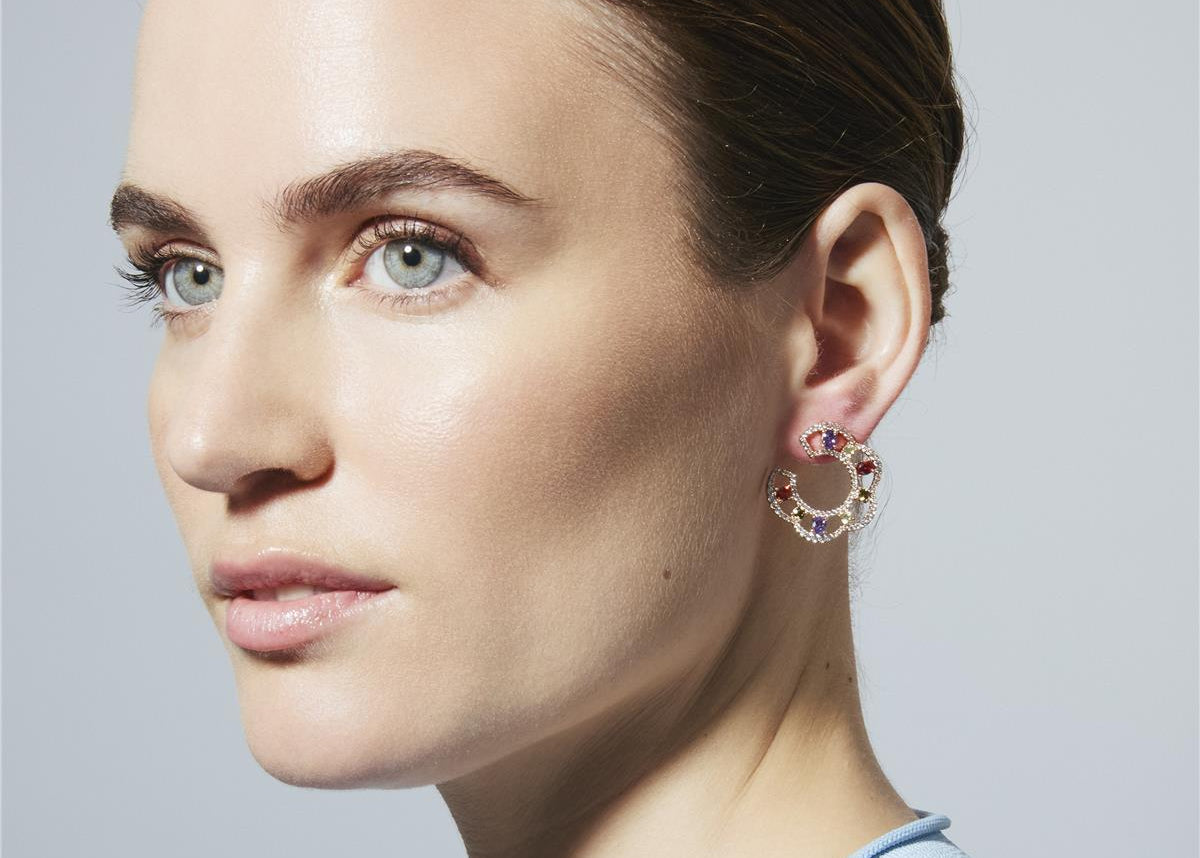 Multicolor Zirconia Stud Earrings in 18k Yellow Gold Plating - Prorax