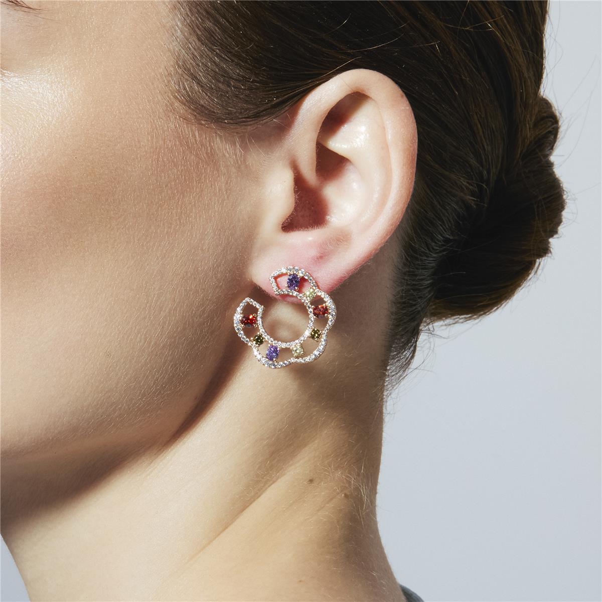 Multicolor Zirconia Stud Earrings in 18k Yellow Gold Plating - Prorax