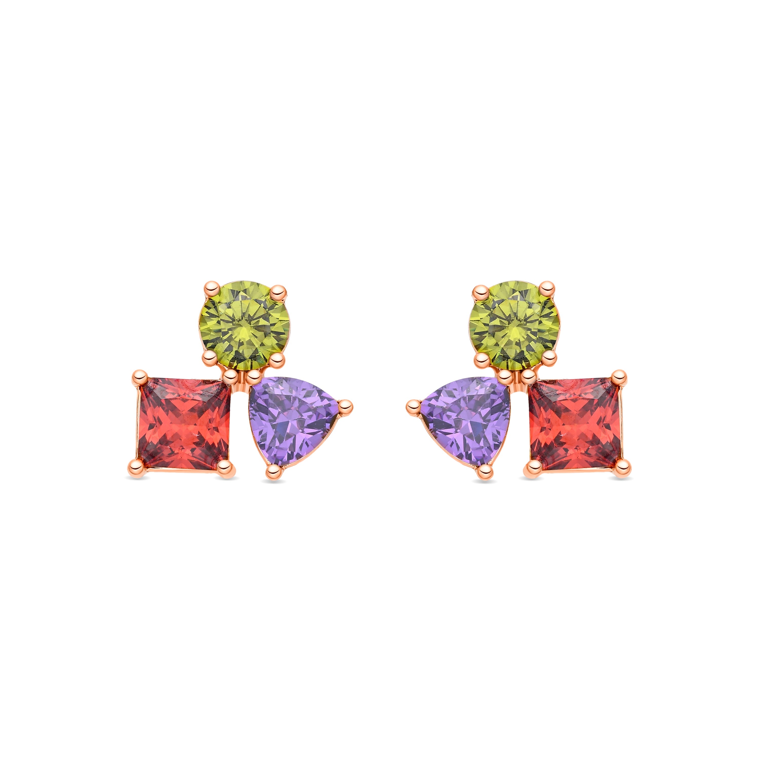 Multi-colored Zirconia Stud Earrings in 18k Yellow Gold Finish - Moew