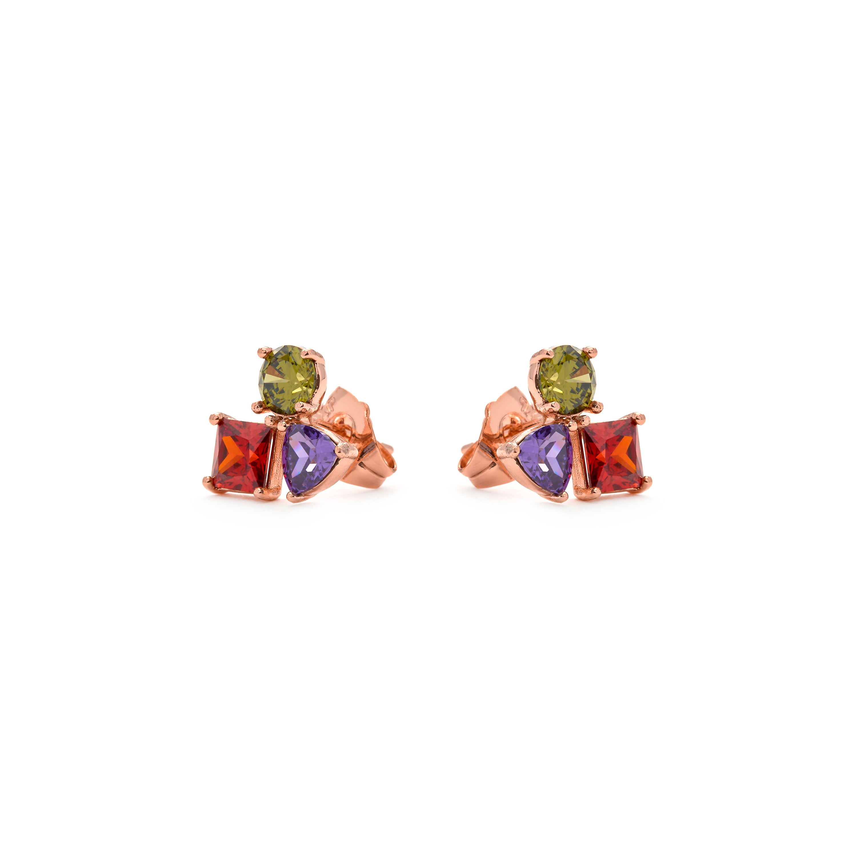 Multi-colored Zirconia Stud Earrings in 18k Yellow Gold Finish - Moew