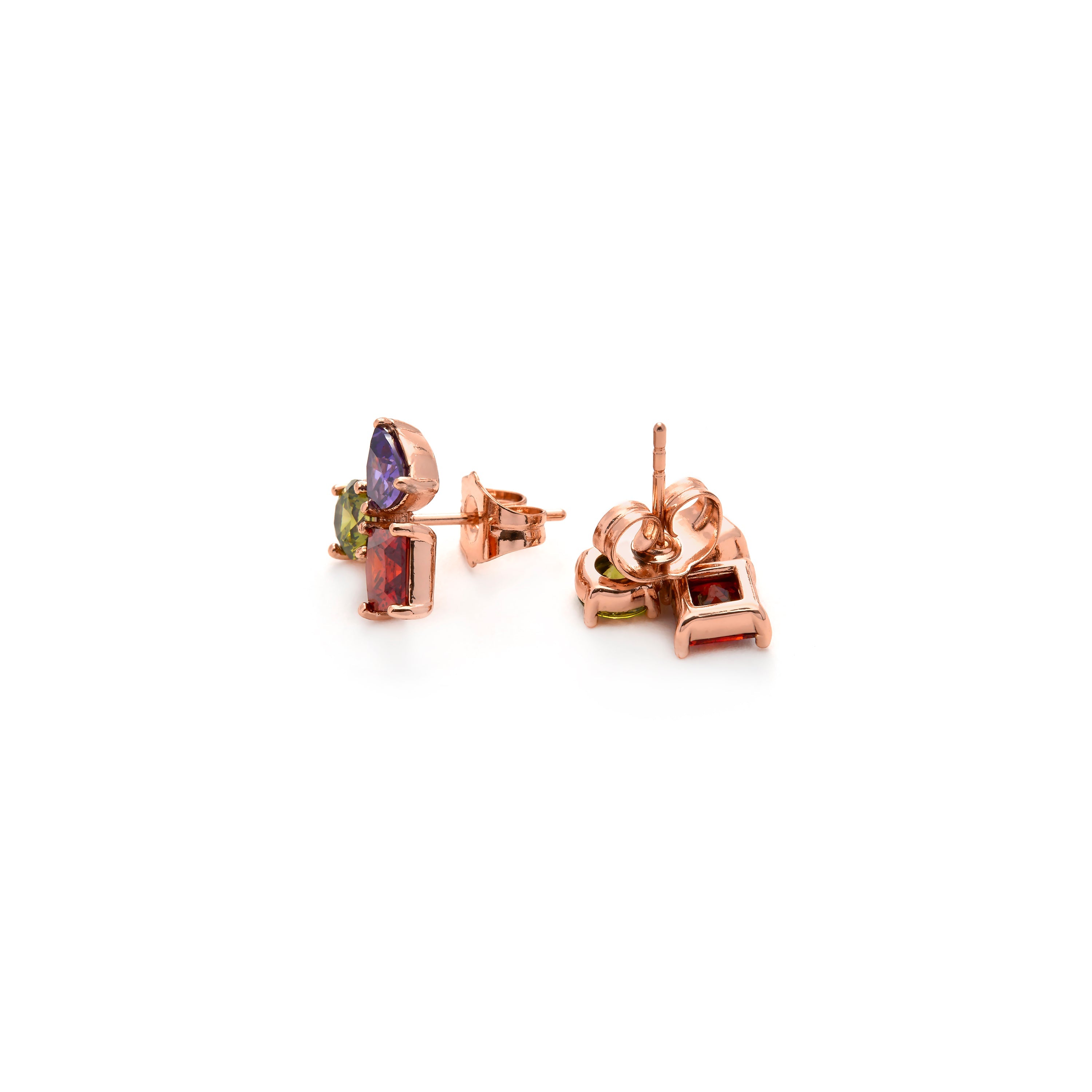 Multi-colored Zirconia Stud Earrings in 18k Yellow Gold Finish - Moew