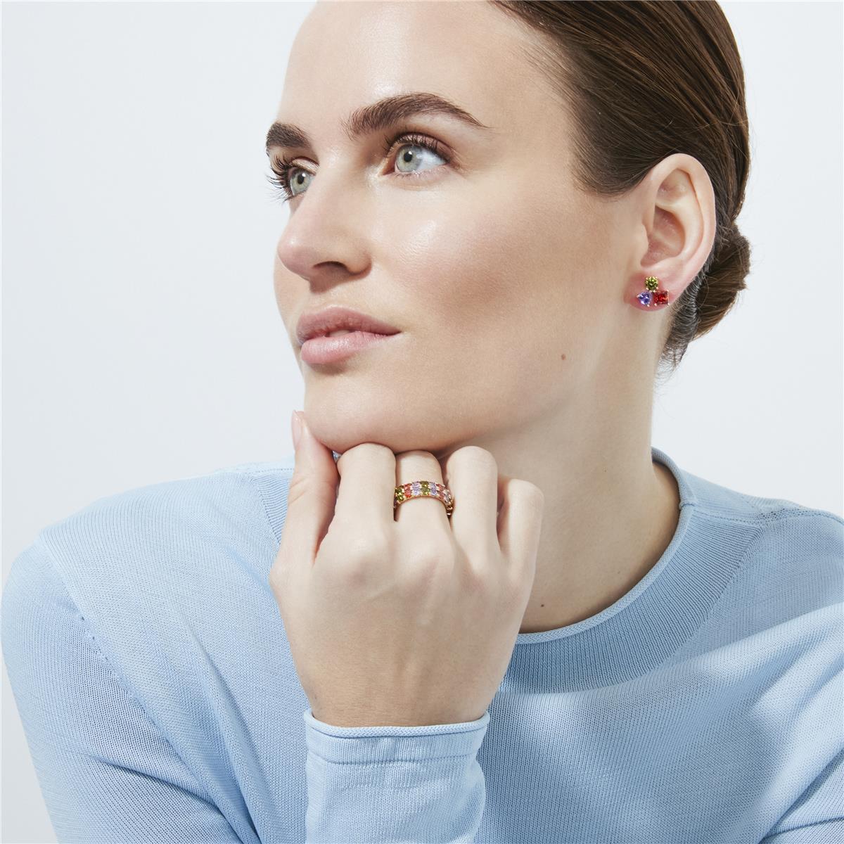 Multi-colored Zirconia Stud Earrings in 18k Yellow Gold Finish - Moew
