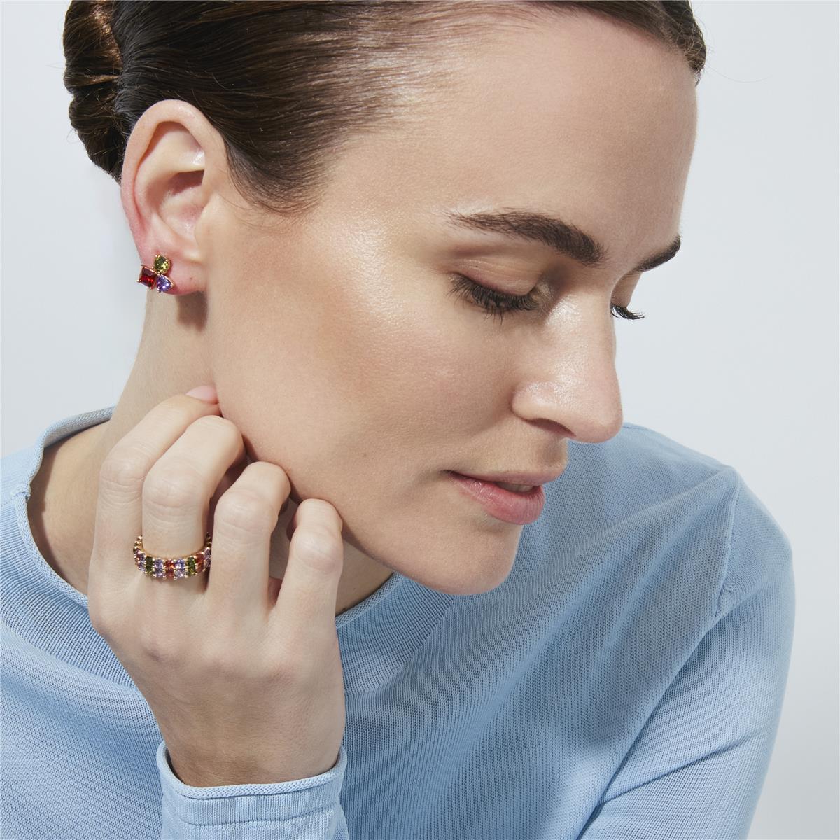 Multi-colored Zirconia Stud Earrings in 18k Yellow Gold Finish - Moew