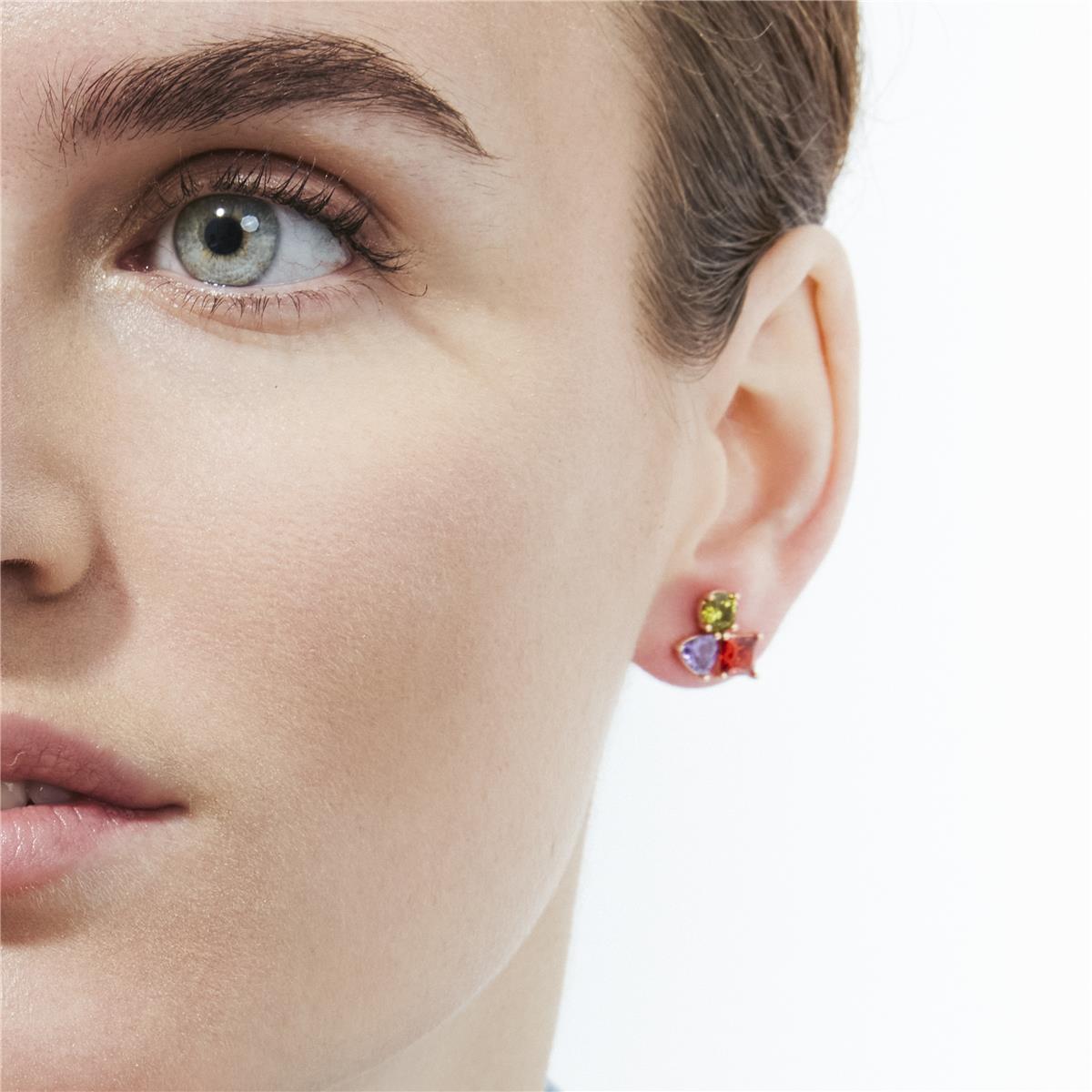 Multi-colored Zirconia Stud Earrings in 18k Yellow Gold Finish - Moew