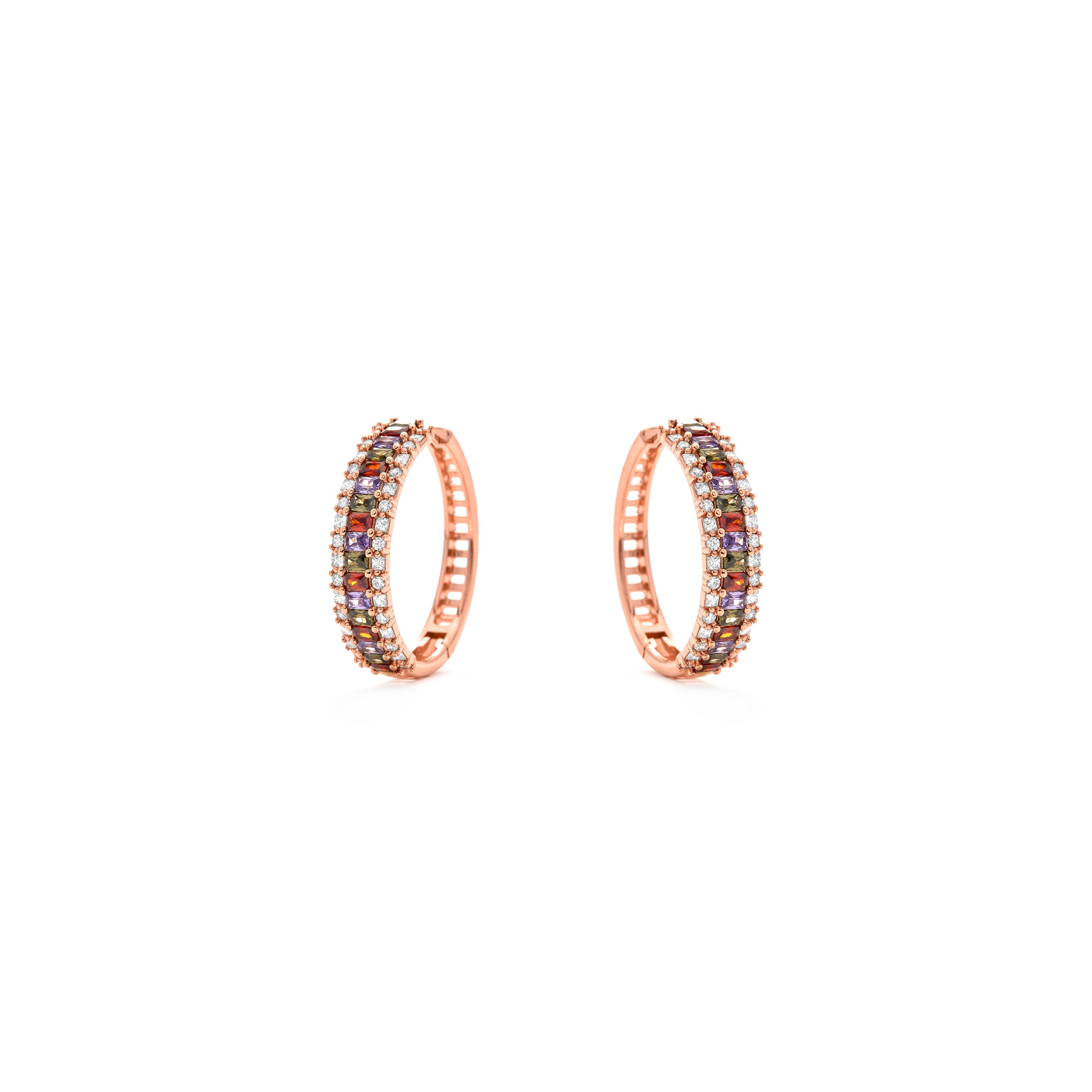 Multicolor Zirconia Stud Earrings in 18k Yellow Gold Finish - Forast