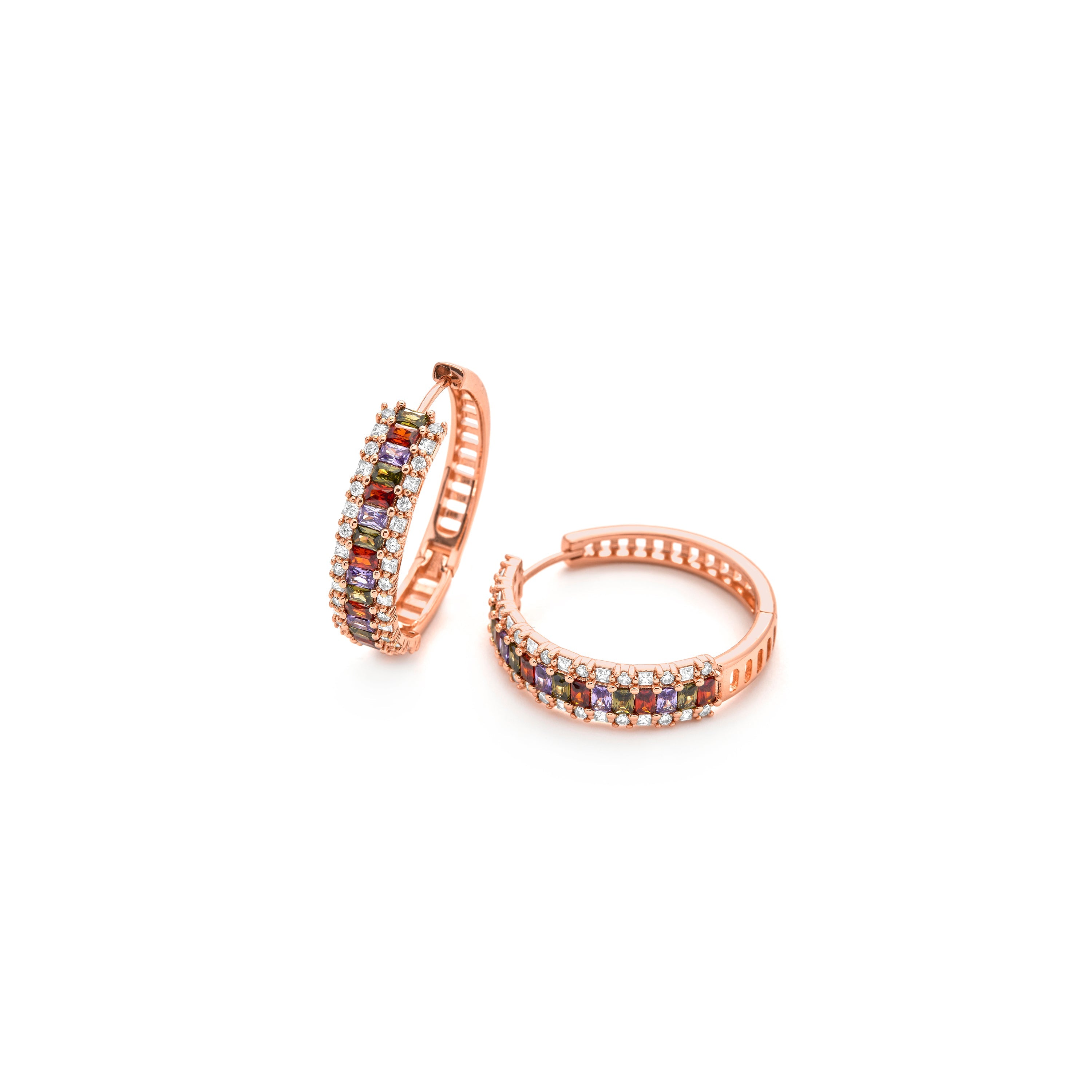 Multicolor Zirconia Stud Earrings in 18k Yellow Gold Finish - Forast