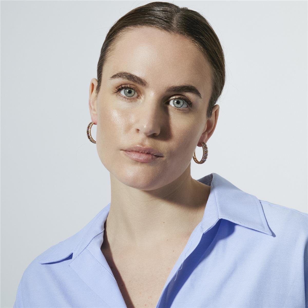 Multicolor Zirconia Stud Earrings in 18k Yellow Gold Finish - Forast