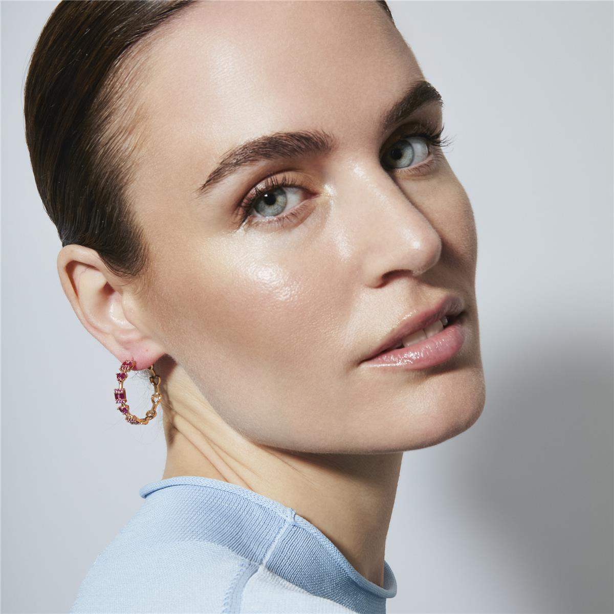 18k Yellow Gold Finish Ruby Cubic Zirconia Earrings - Fanri