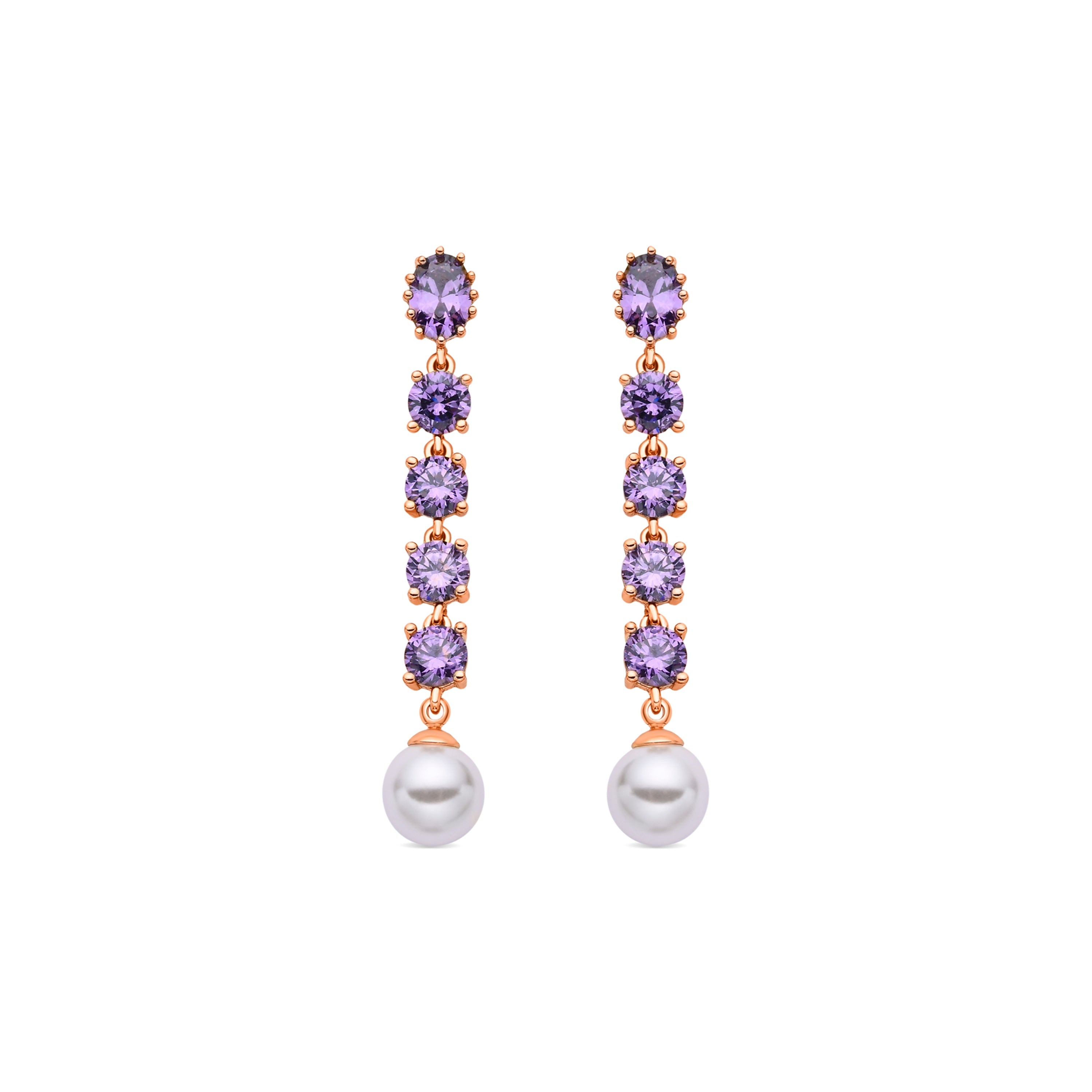 Amethyst Zirconia Earrings with 18k yellow gold finish - Thagy