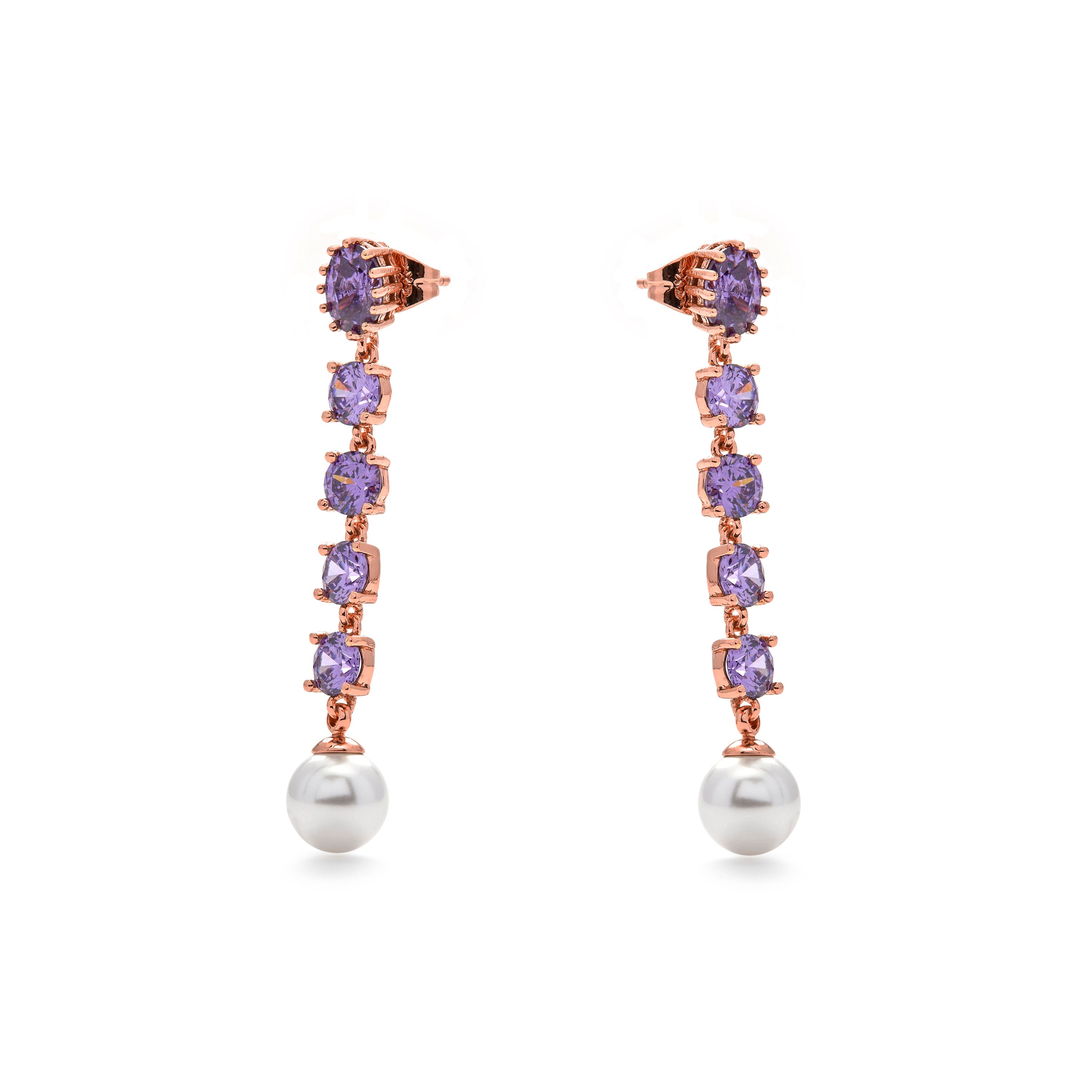Amethyst Zirconia Earrings with 18k yellow gold finish - Thagy