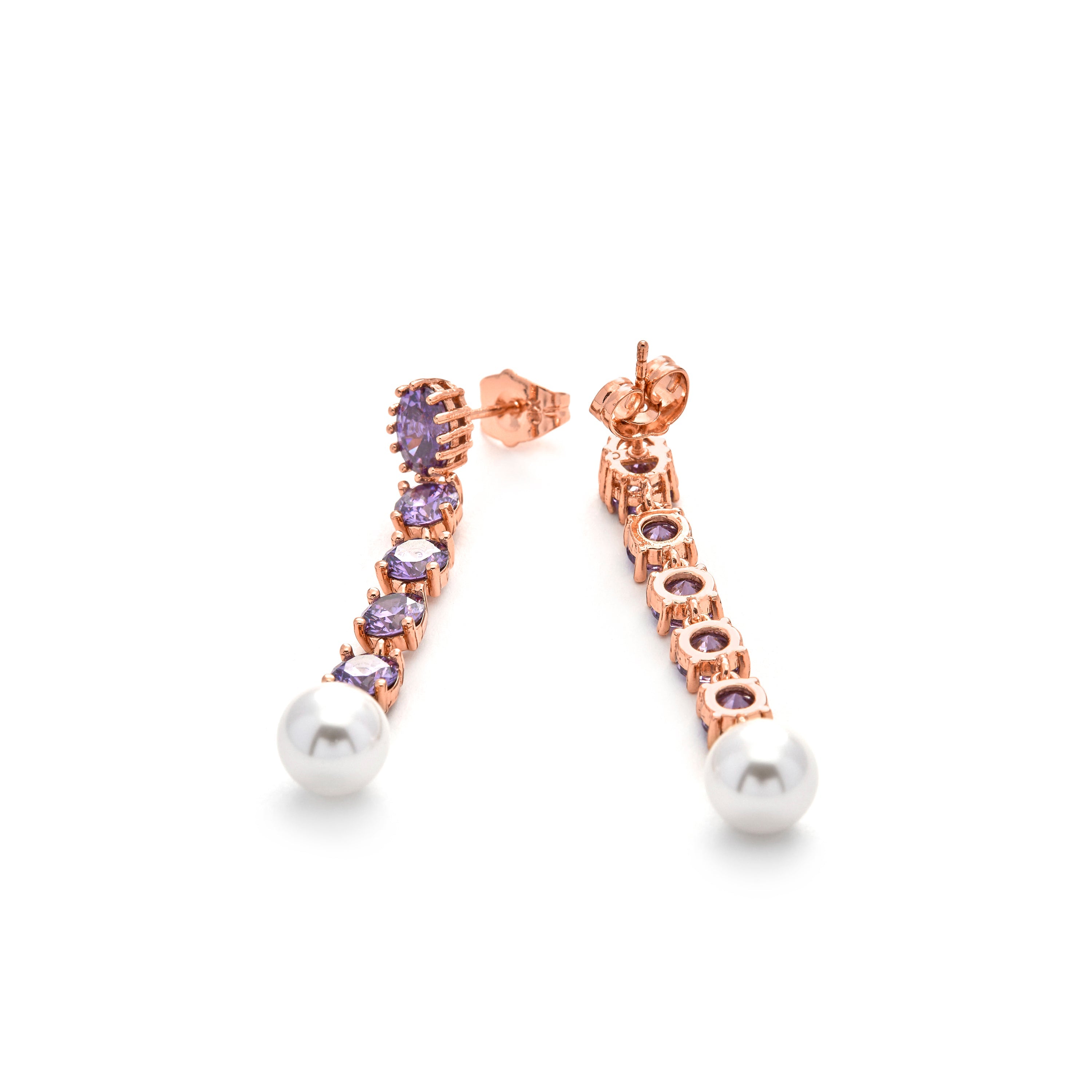 Amethyst Zirconia Earrings with 18k yellow gold finish - Thagy