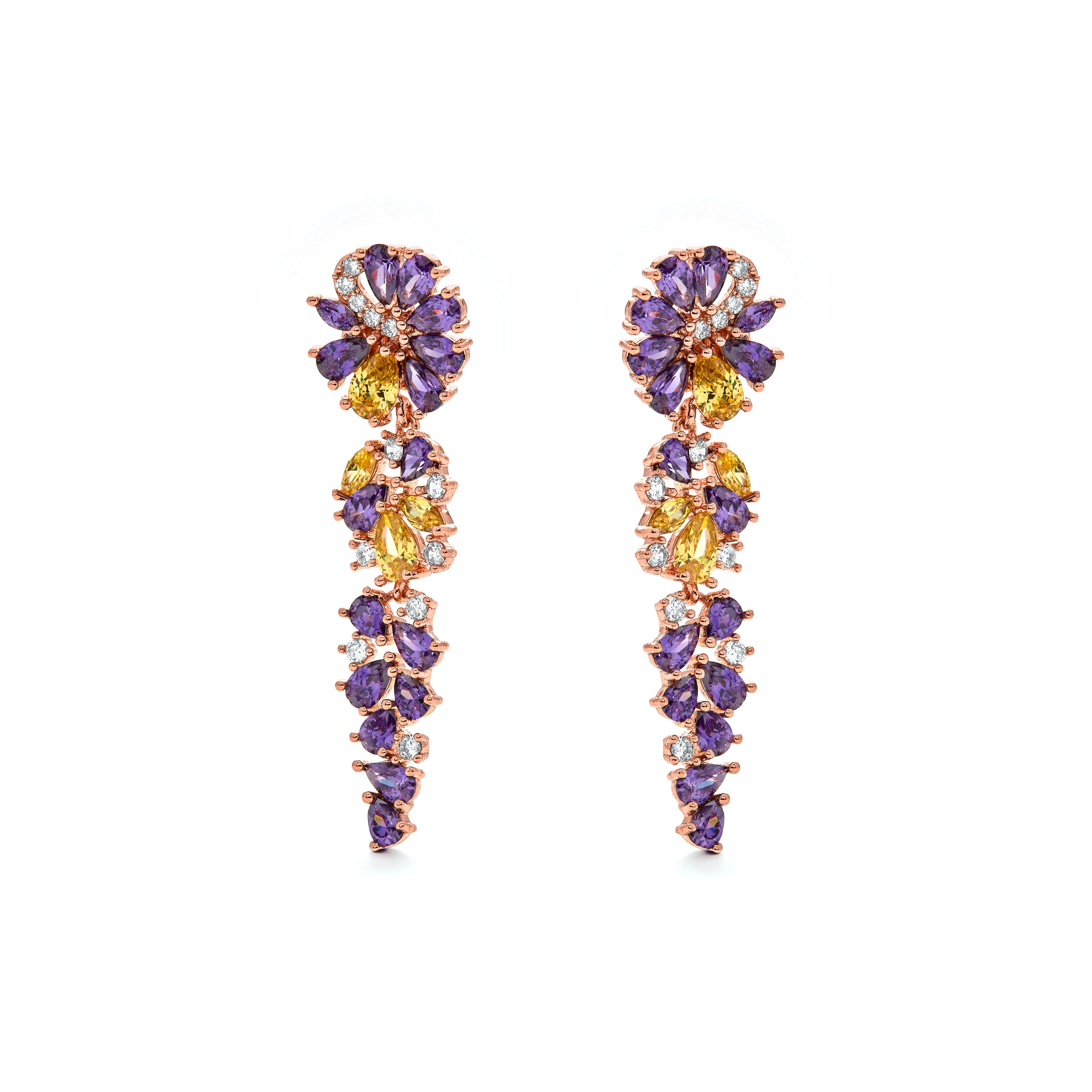 Pendientes de Circonita Amatista acabado en oro amarillo de 18k - Maildu