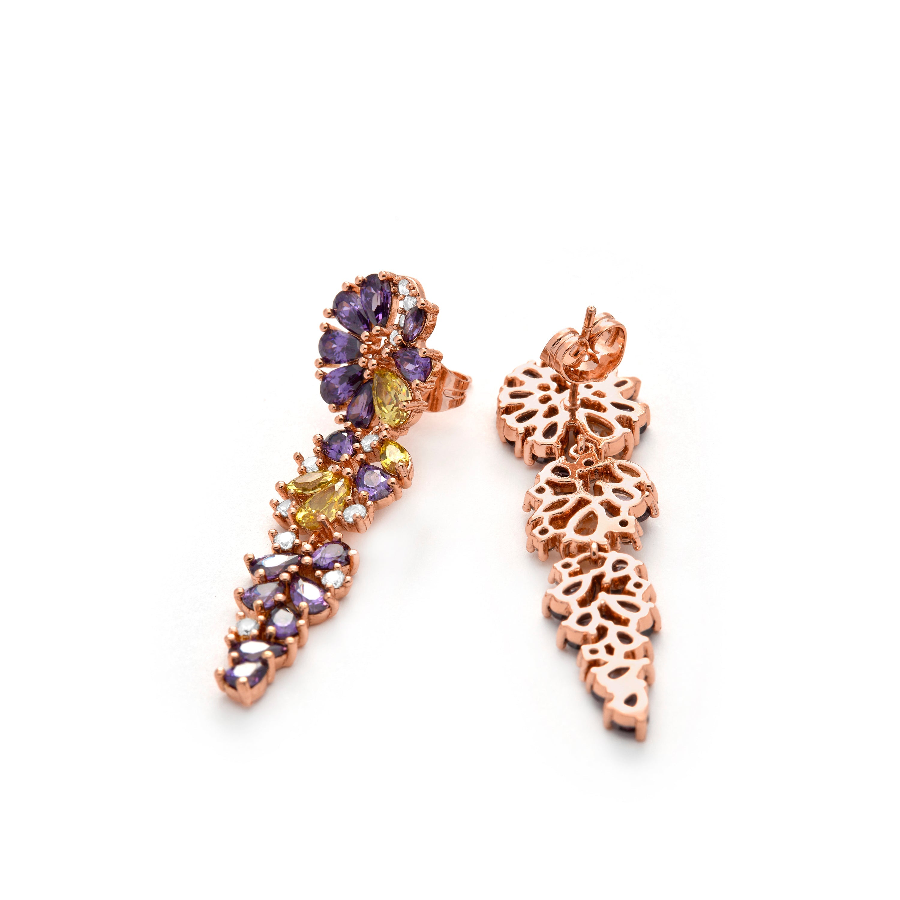 Pendientes de Circonita Amatista acabado en oro amarillo de 18k - Maildu