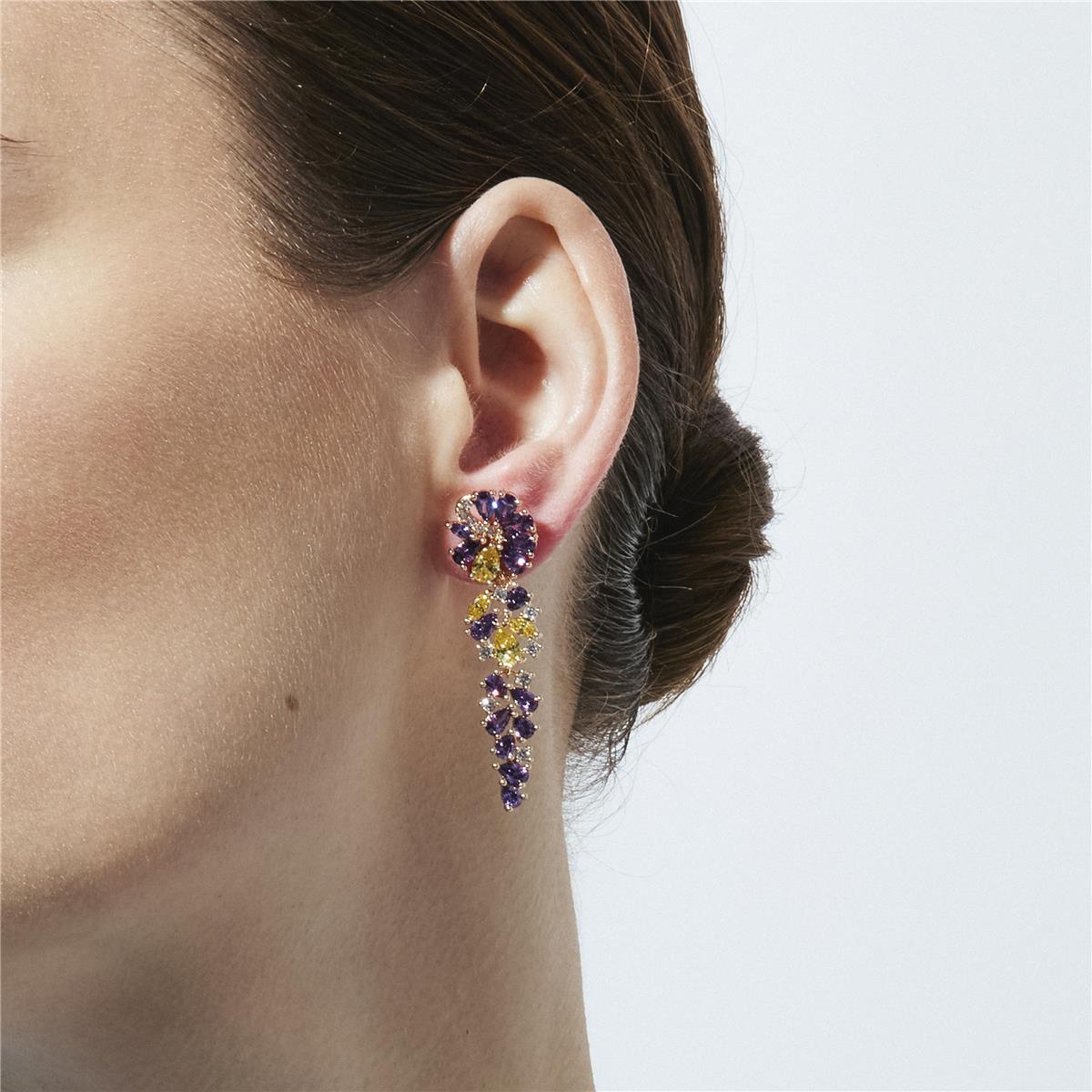 Pendientes de Circonita Amatista acabado en oro amarillo de 18k - Maildu